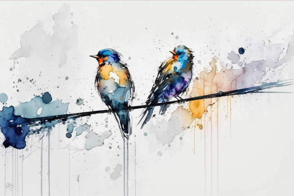Feathered Gathering: Group of Birds Watercolor, Giclee Canvas Print, Artist Paper, Watercolor Paper, Available in Extra Large Sizes