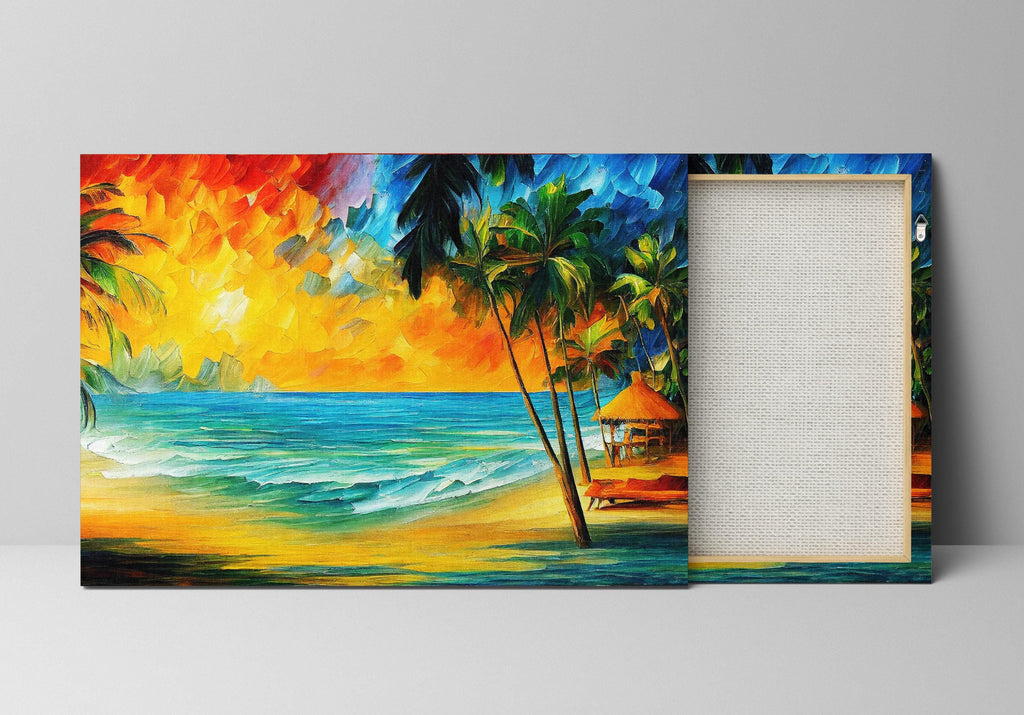 Tropical Beach Canvas Print – Vibrant Nautical Oil Painting | Gallery Ready Wall Art