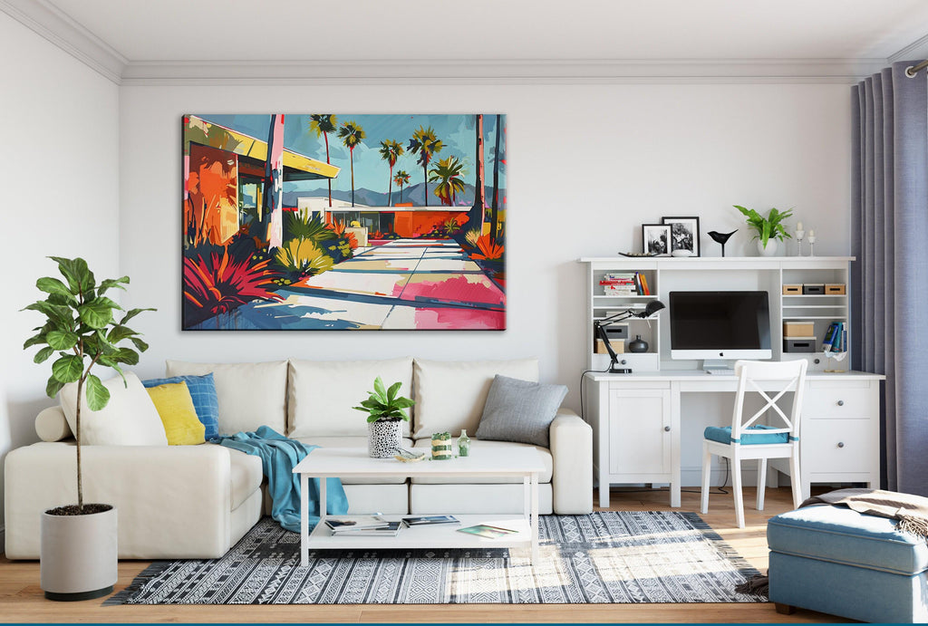 Palm Springs Wall Art – Vintage Mid-Century Modern Large Canvas Painting, Ready to Hang