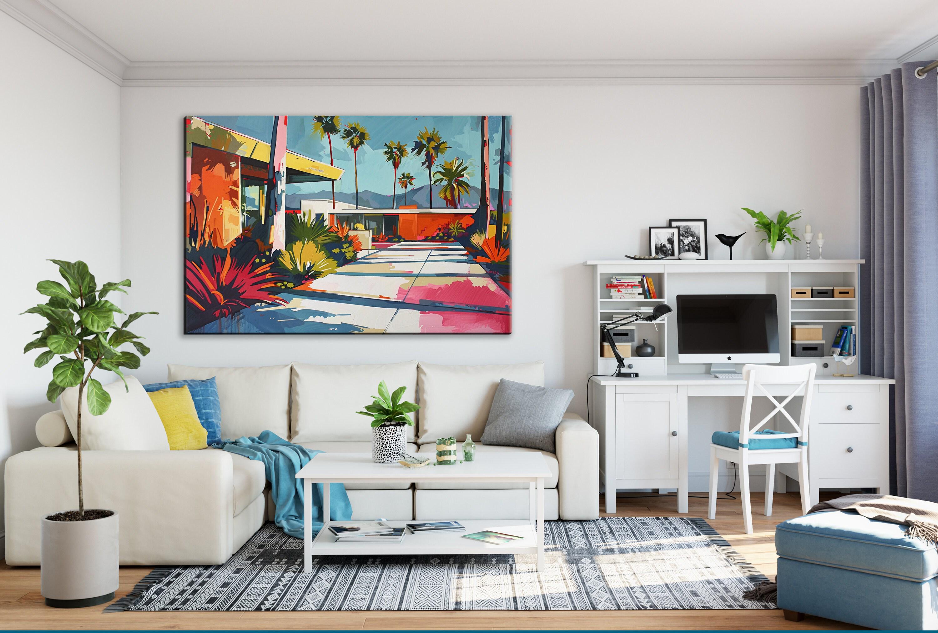 Palm Springs Wall Art – Vintage Mid-Century Modern Large Canvas Painting, Ready to Hang