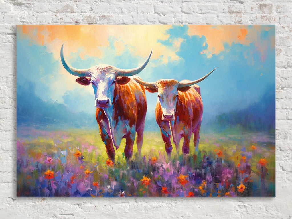 Texas Longhorn Wall Art - Large Canvas Art Print With Rustic Western Decor