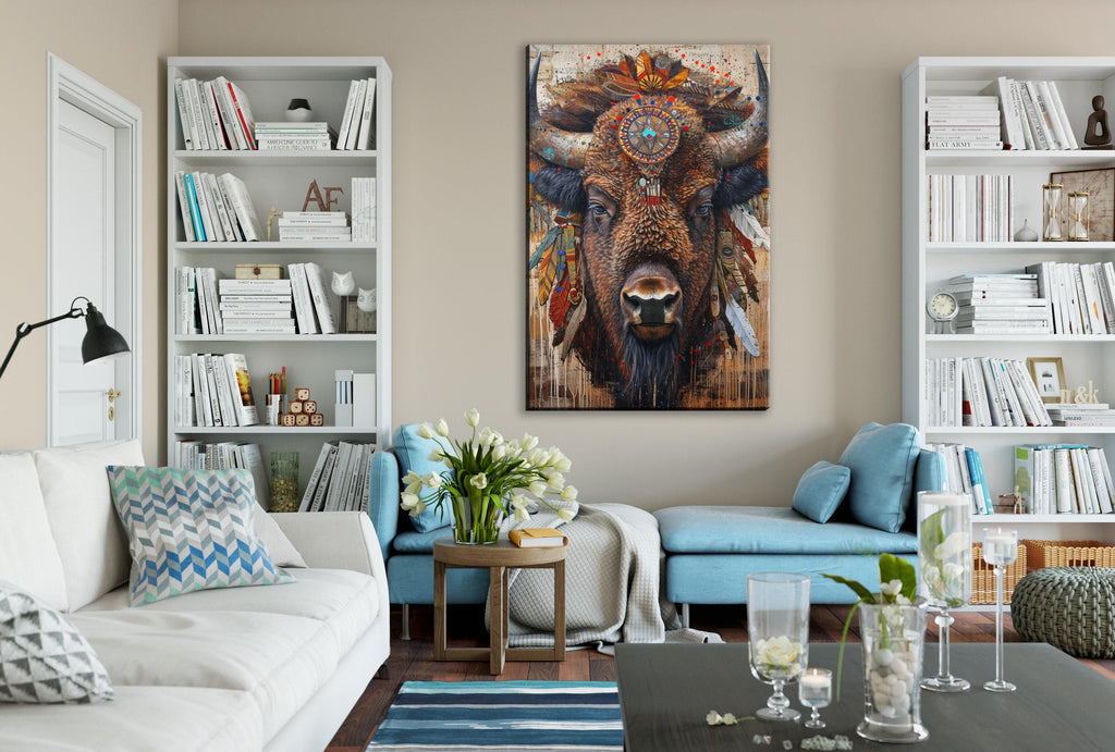Native American Bison Art – Large Canvas Art | Gallery Wrapped Canvas, Ready to Hang