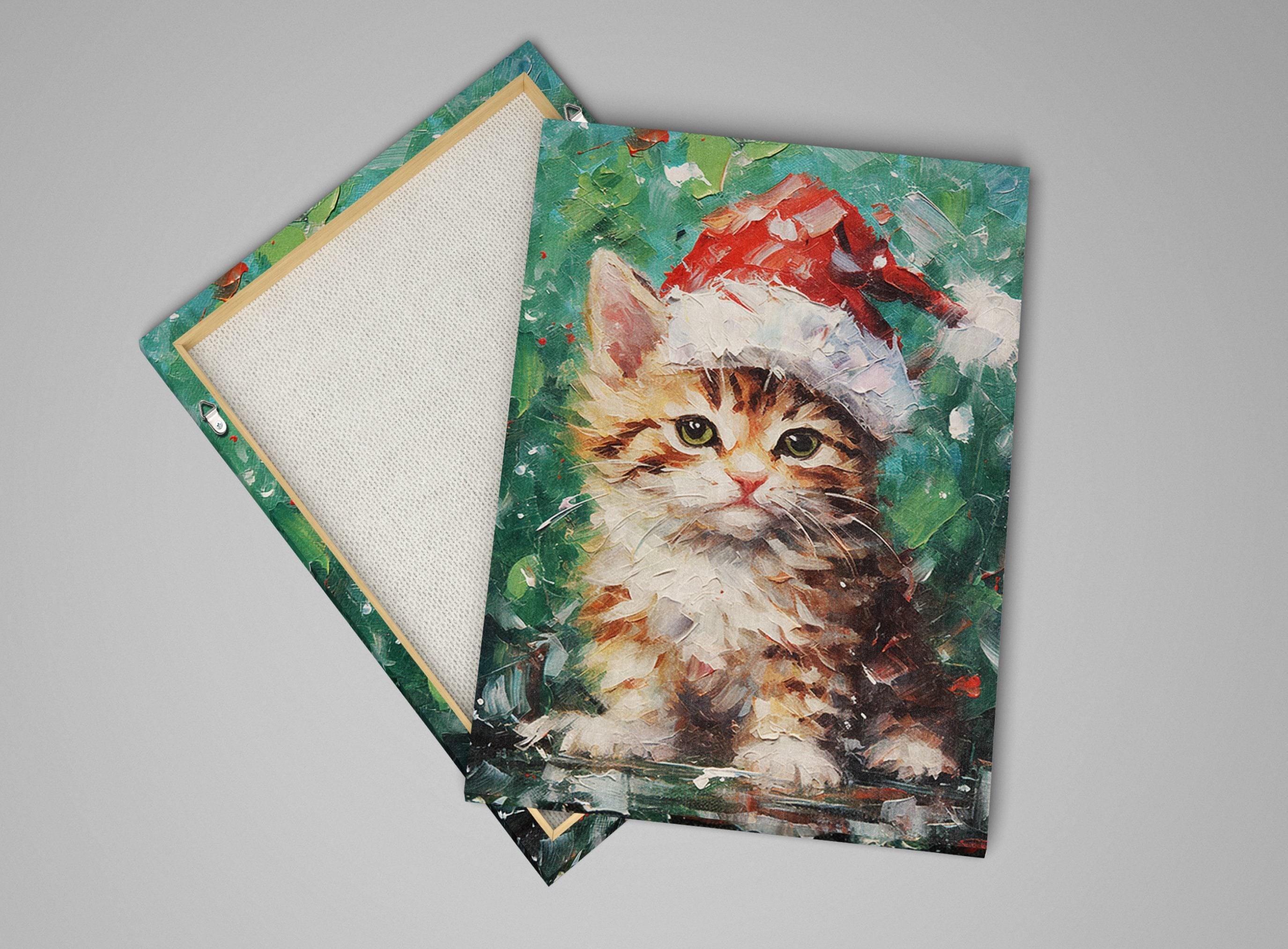 Christmas Cat Canvas - Cute Christmas Kitten Art on Gallery Wrapped Canvas Print