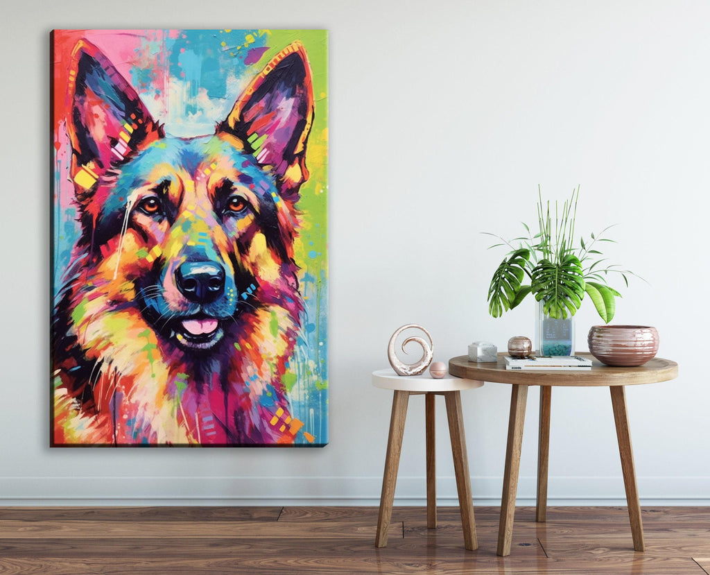 German Shepherd Wall Art - Large Canvas Print | Colorful Dog Painting, Pet Lovers Gift