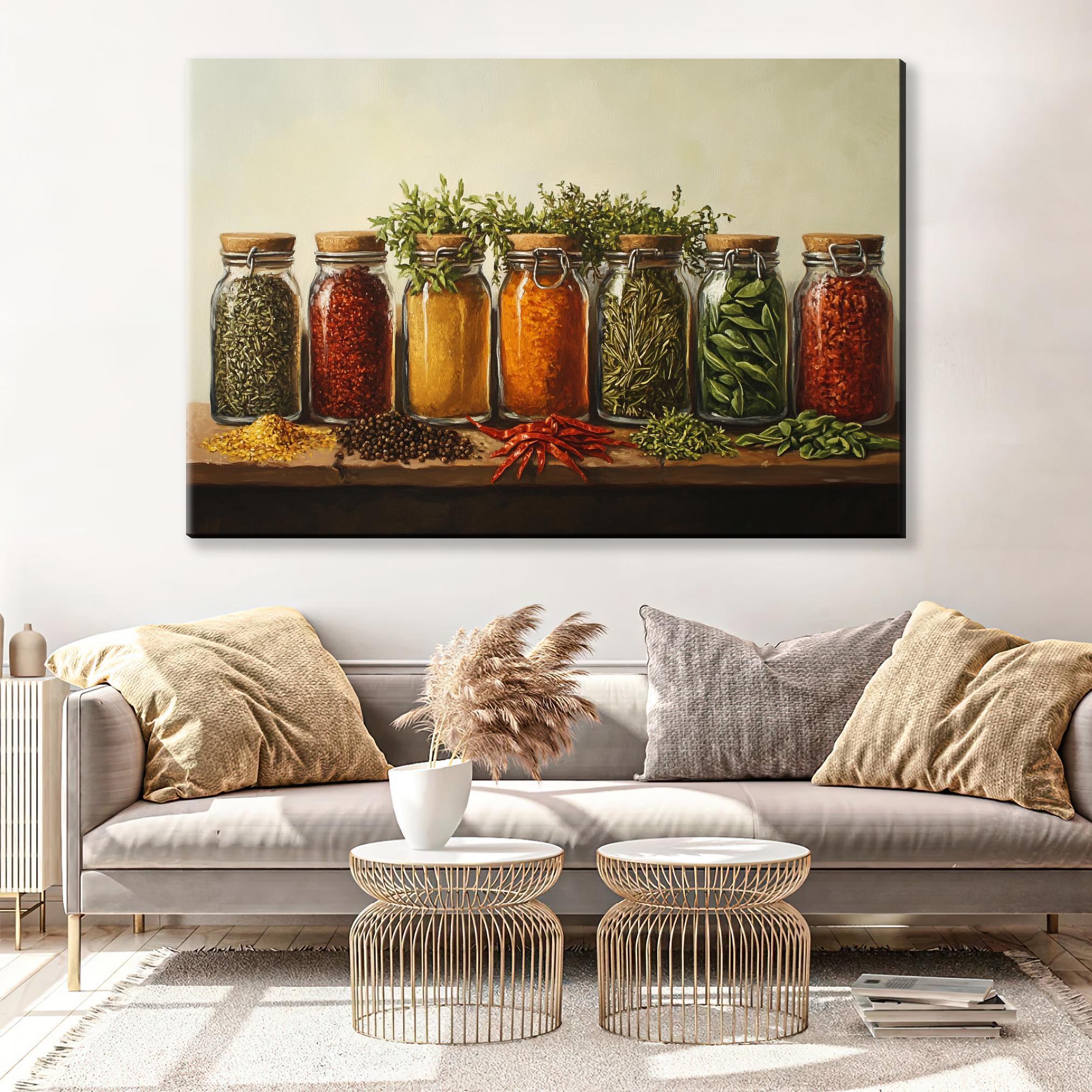 Herbs And Spices Canvas – Extra Large Wall Art | Farmhouse Kitchen Decor, Ready To Hang