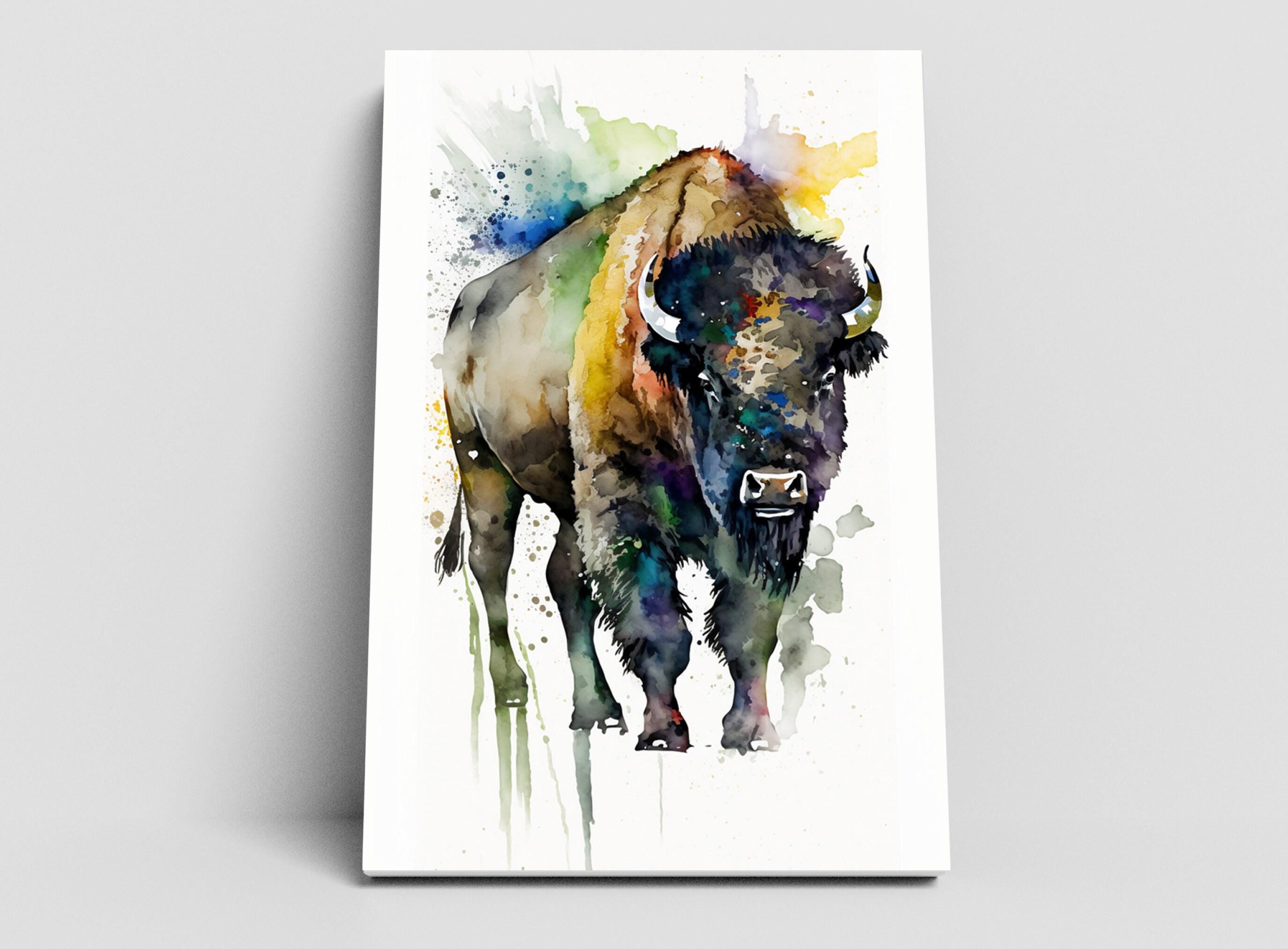Nature's Strength: Bison Watercolor Wall Art Print, Giclee Print on Canvas, Artist Paper, Watercolor Paper, Available in Extra Large Sizes