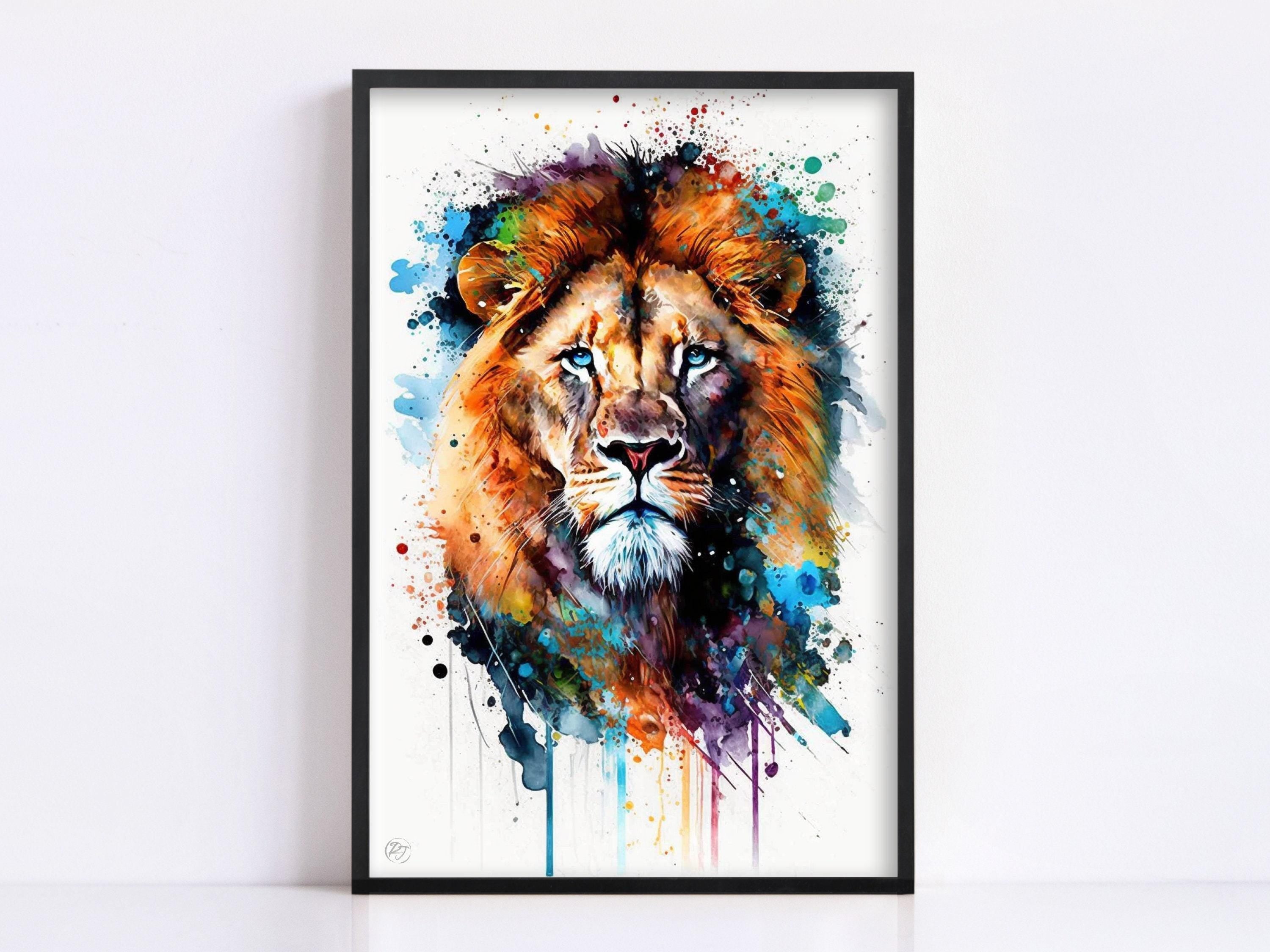 Savannah King: Watercolor Lion Wall Decor Print, Giclee Print on Canvas, Artist Paper, Watercolor Paper, Available in Extra Large Sizes