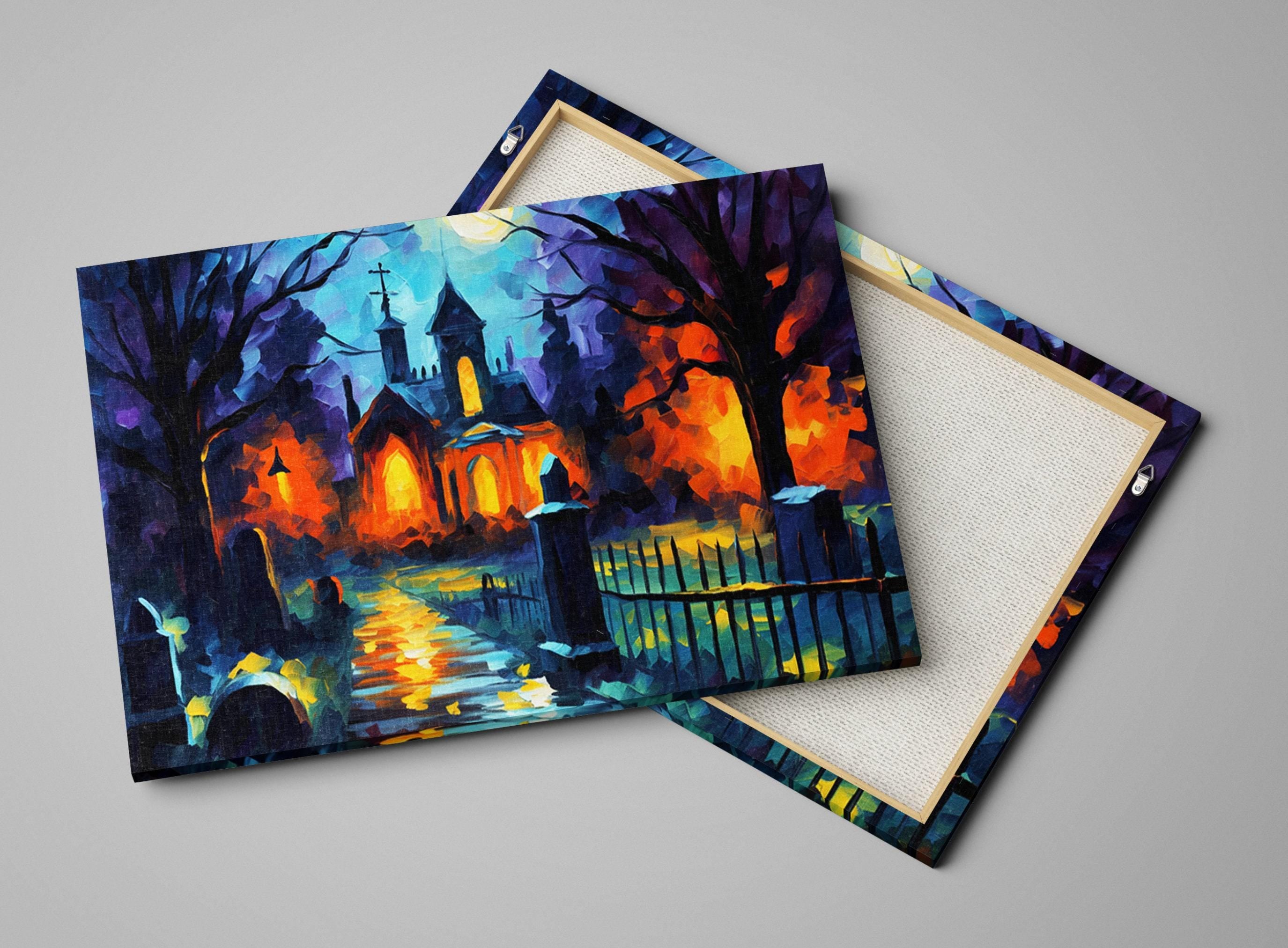Halloween Wall Art - Spooky Graveyard Large Canvas Print | Gallery Wrapped Artist Canvas
