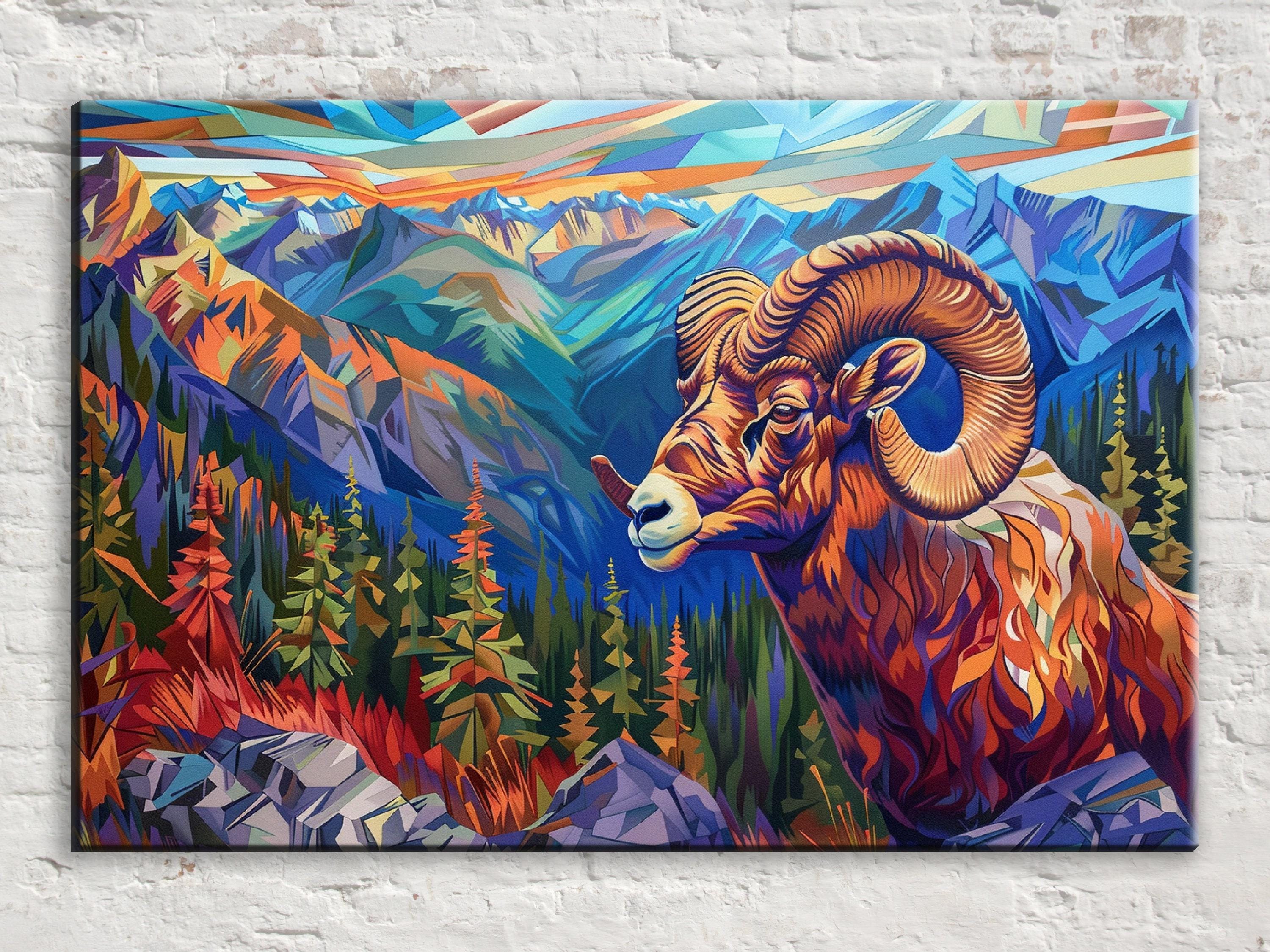 Bighorn Sheep Canvas | Vibrant Wildlife Art Print - Gallery Wrapped, Ready to Hang