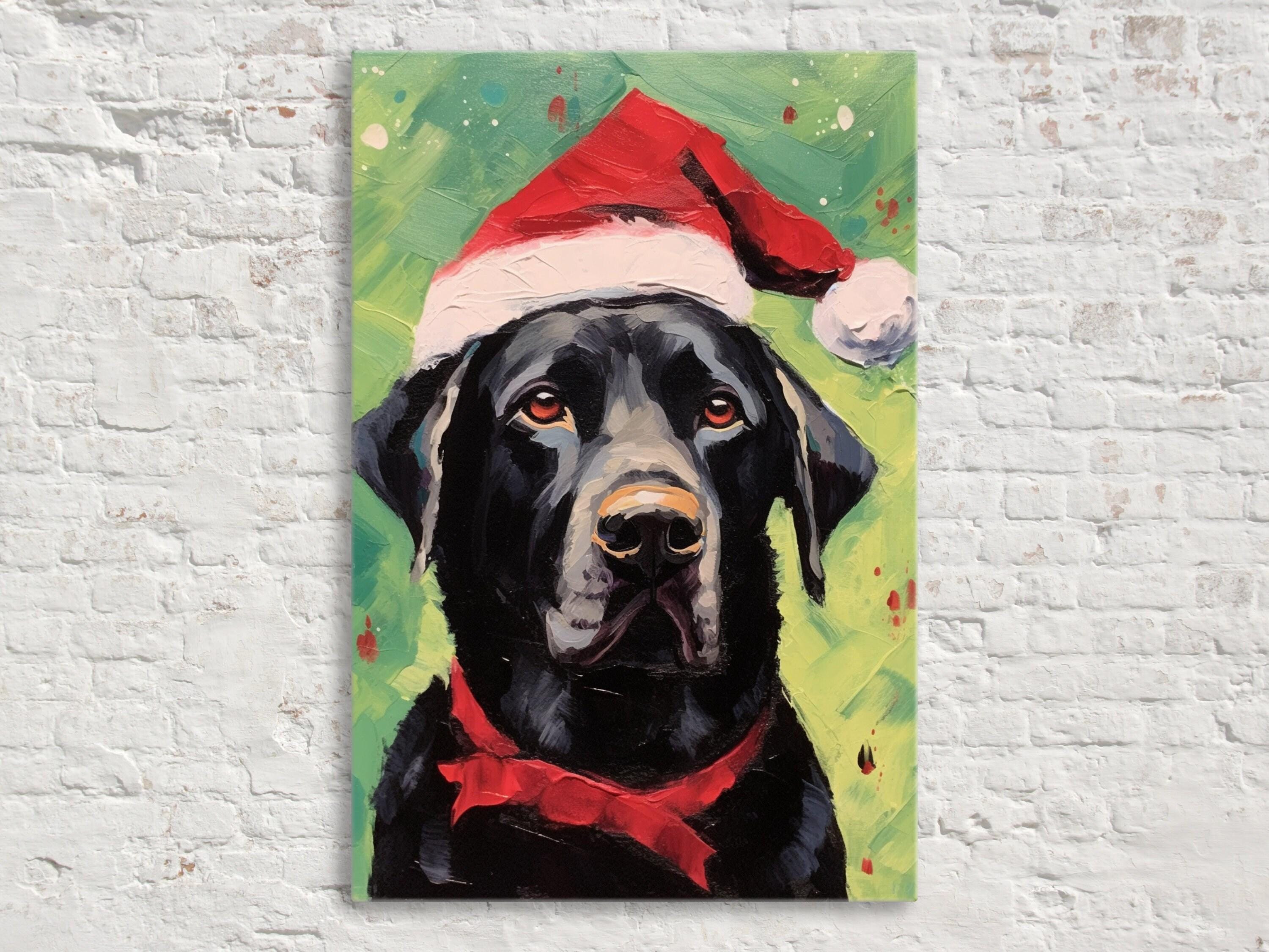 Black Lab Christmas Art - Festive Dog Painting on Extra Large Gallery Wrapped Canvas