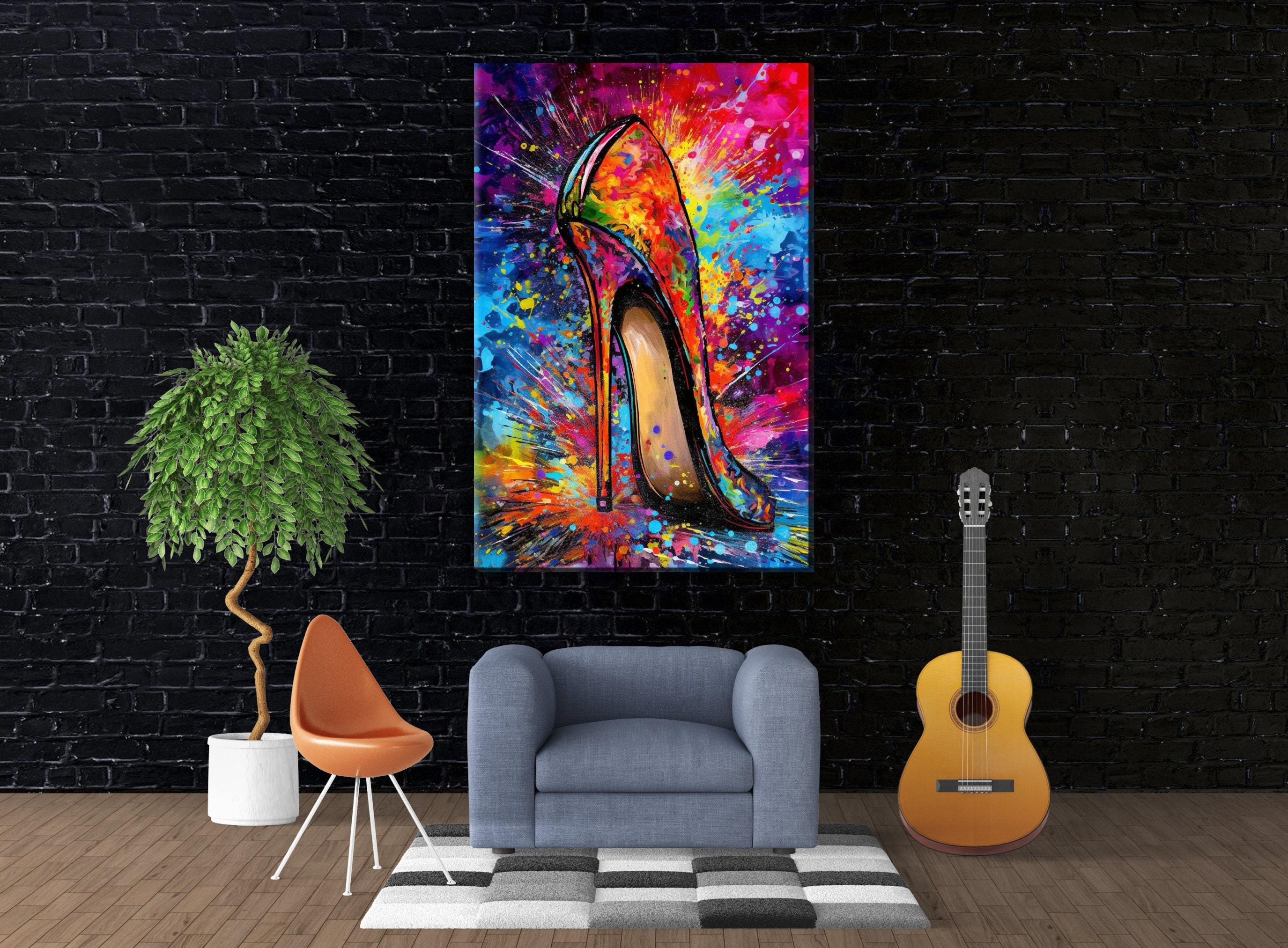 High Heel Painting - Colorful Canvas Wall Art with Stylish Heels Decor