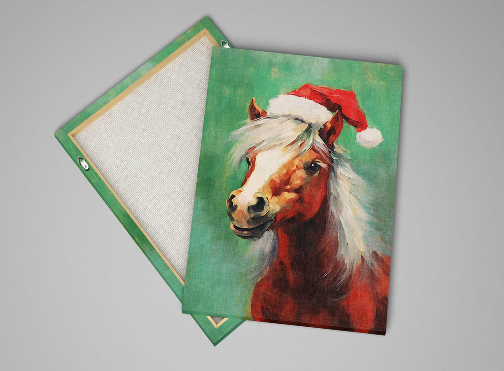 Christmas Pony Art | Horse Lovers Gift Featuring Festive Pony Print on Scratch-Resistant Canvas