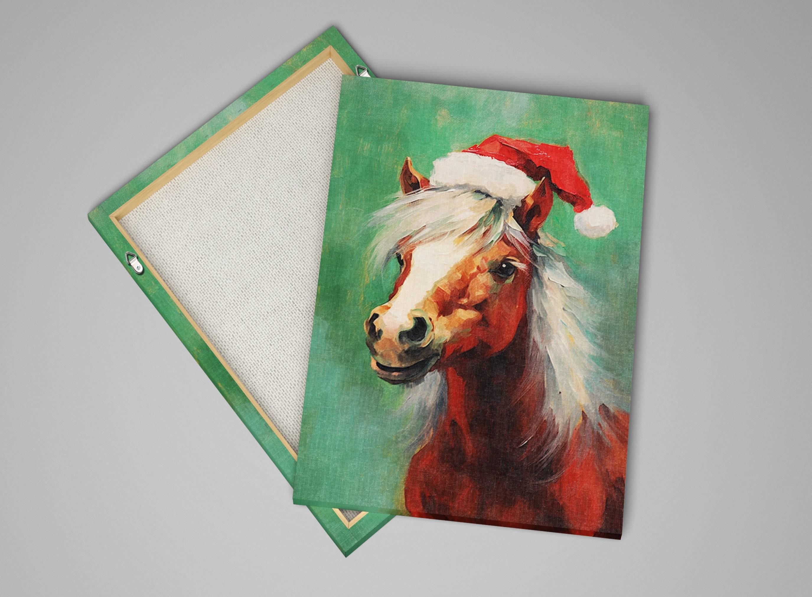 Christmas Pony Art | Horse Lovers Gift Featuring Festive Pony Print on Scratch-Resistant Canvas