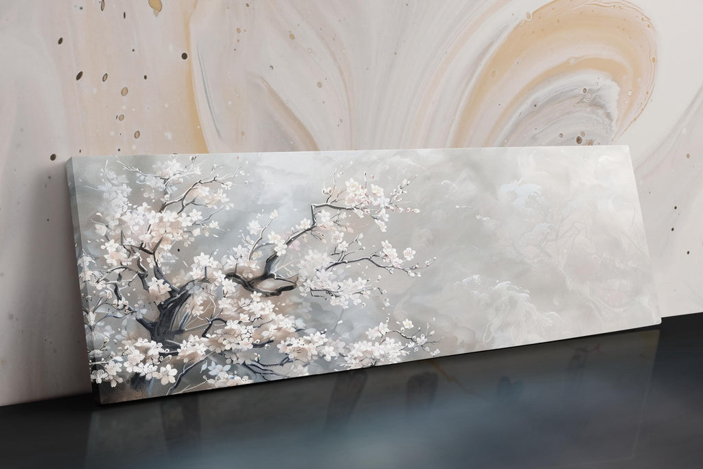 a painting of a tree with white flowers