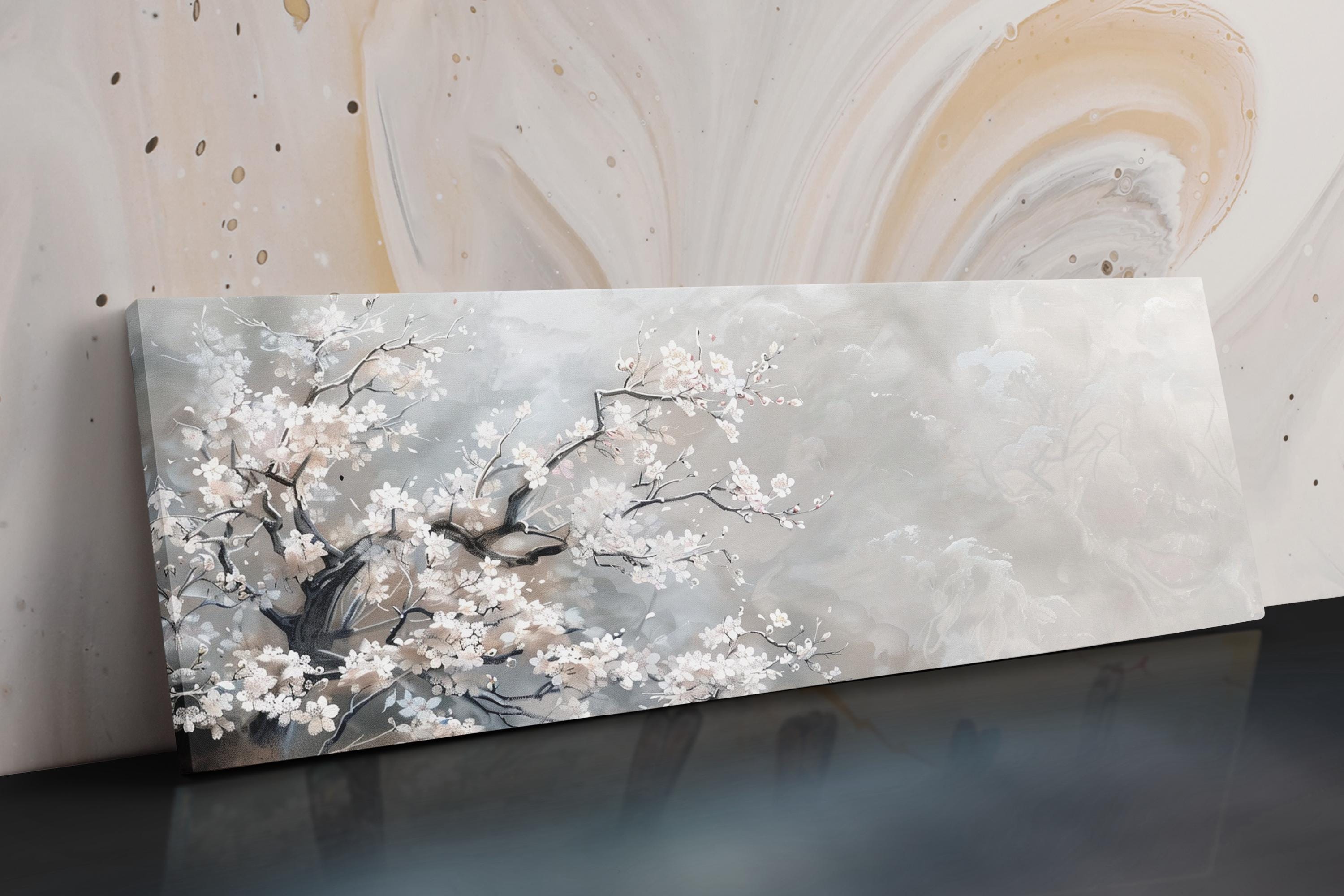 a painting of a tree with white flowers