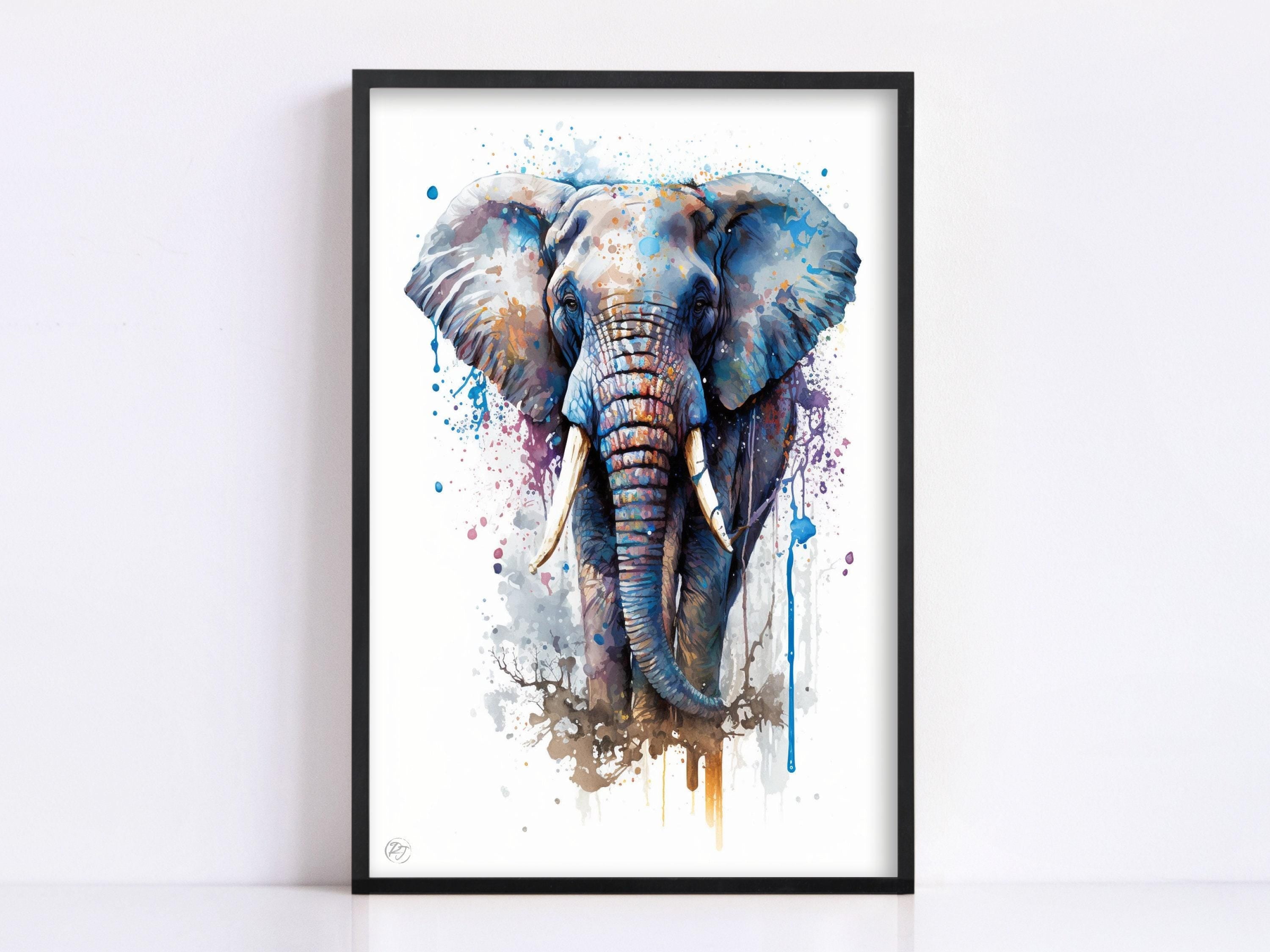 Elephant Majesty: Wildlife Watercolor Painting, Giclee Print on Canvas, Artist Paper, Watercolor Paper, Available in Extra Large Sizes