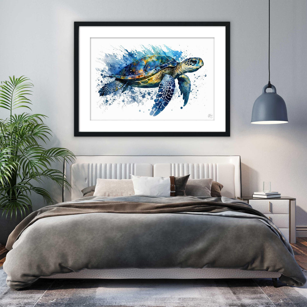 Sea Turtle Watercolor Art Print, Nursery Nautical Canvas Print, Undersea Animal Framed Kids Wall Art