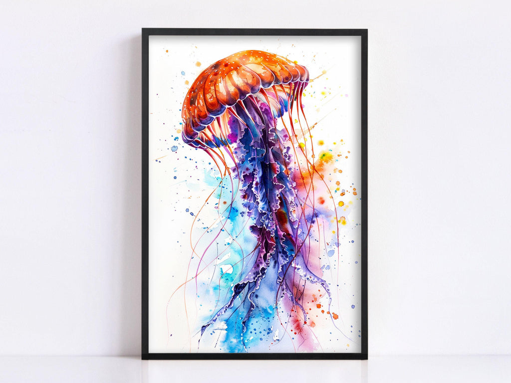 Beautiful Jellyfish Watercolor, Oceanic Wall Art, Giclee Print on Canvas, Artist Paper, Watercolor Paper, Available in Extra Large Sizes