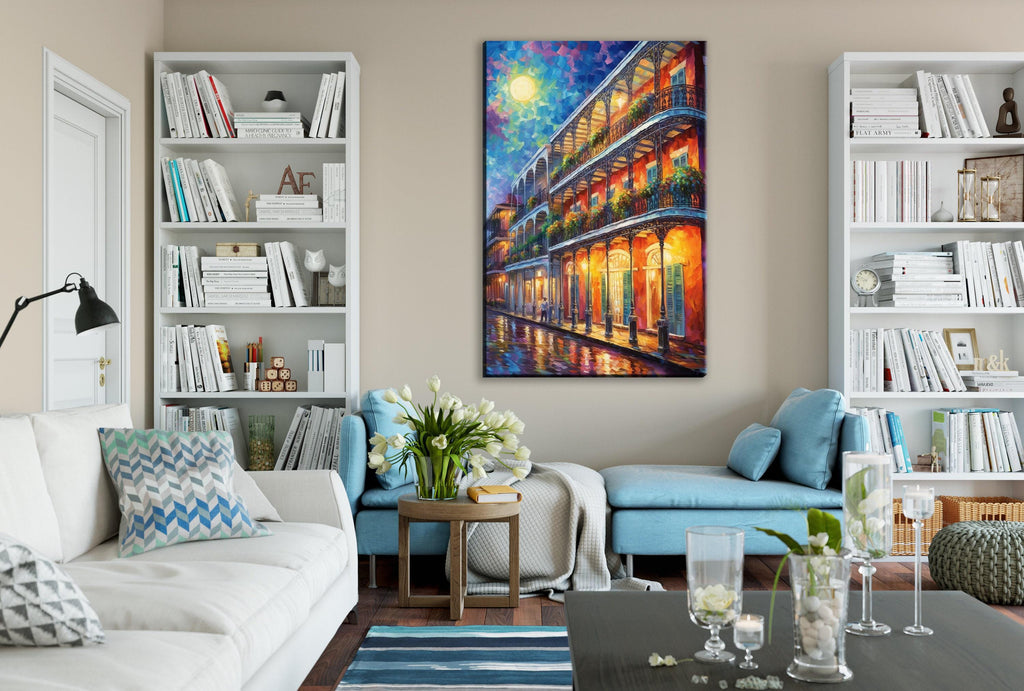 Bourbon Street Canvas Art – Colorful New Orleans Wall Art With Real Wood Frame