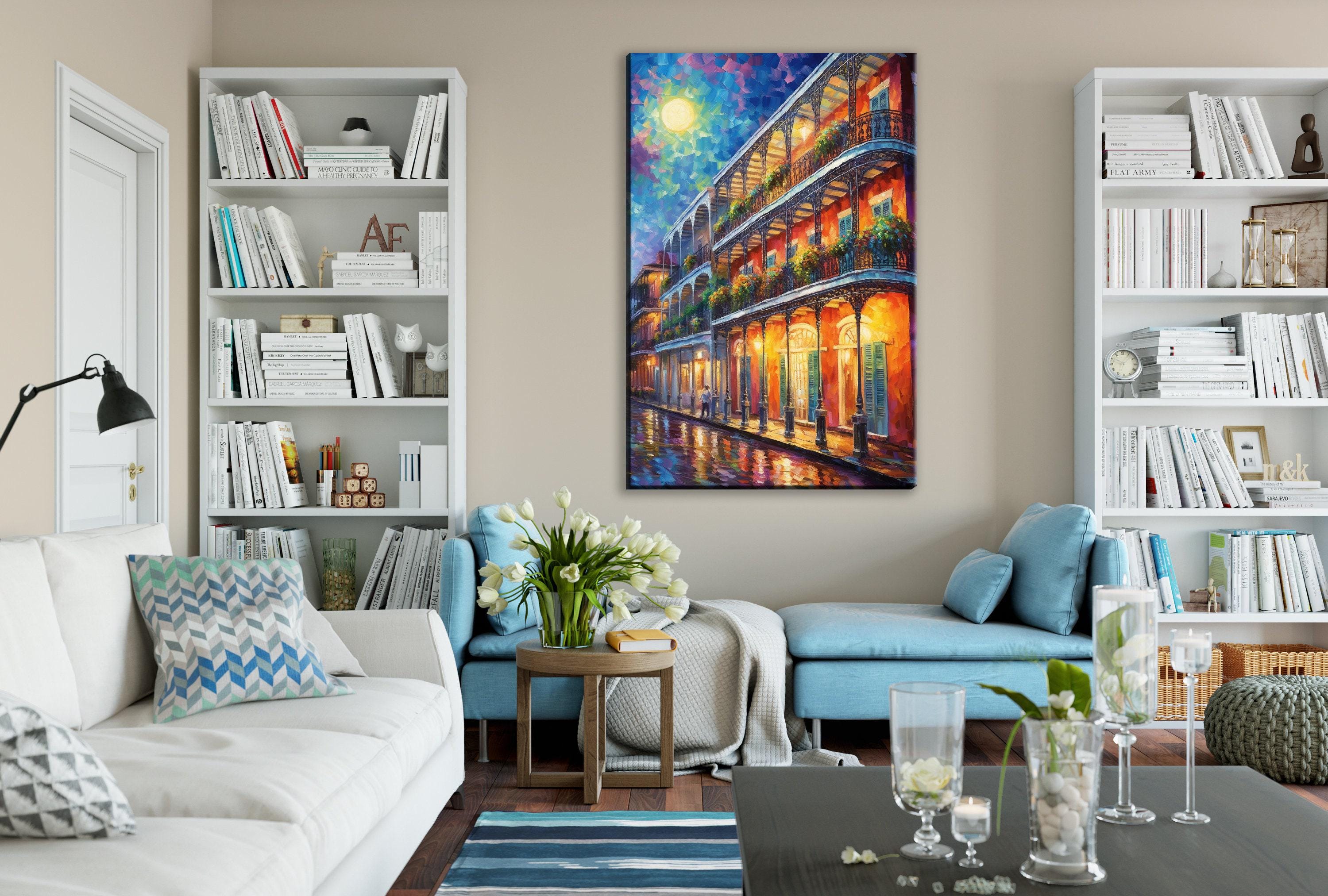 Bourbon Street Canvas Art – Colorful New Orleans Wall Art With Real Wood Frame