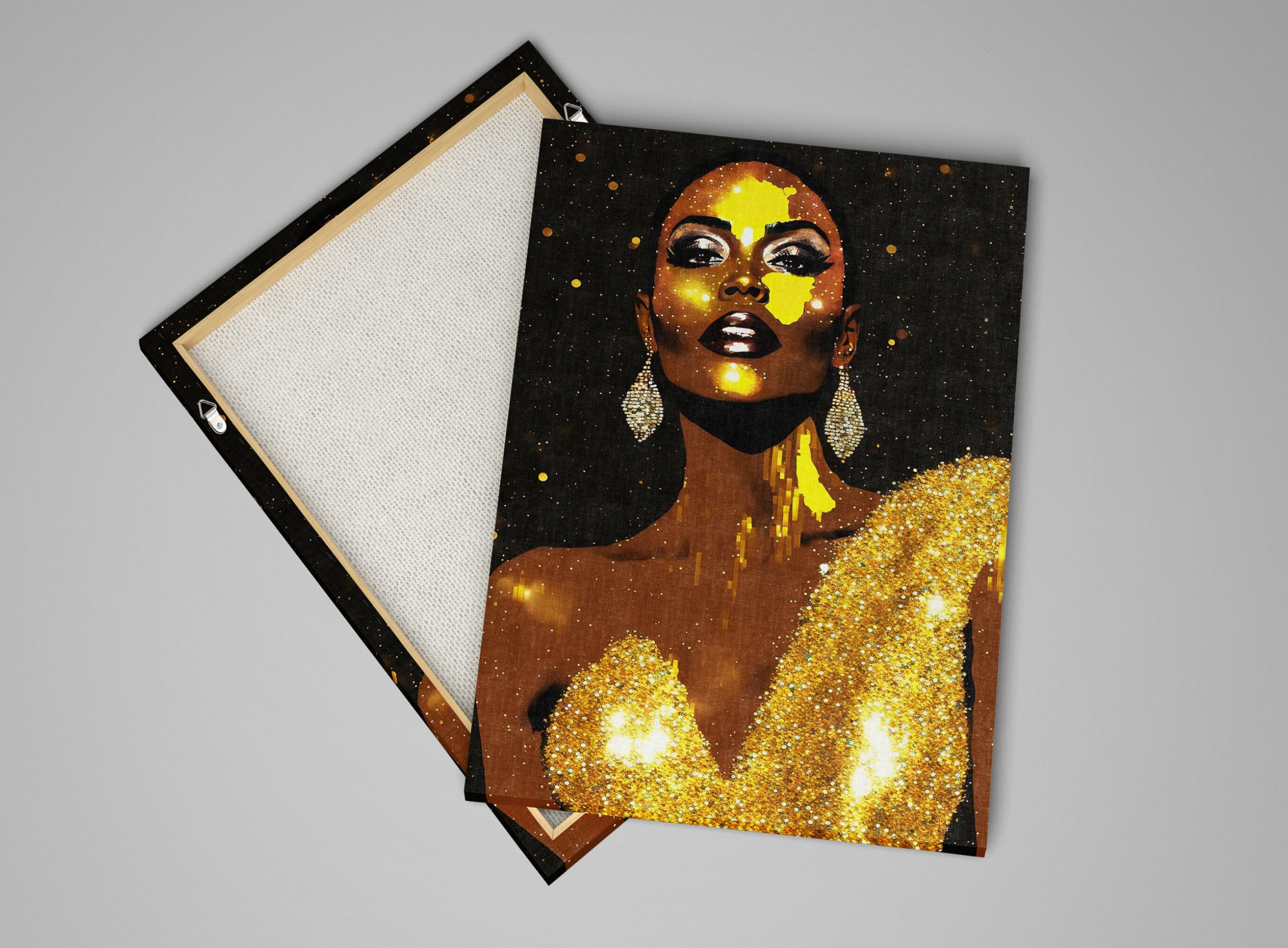 Black Woman Canvas – African American Art | Black And Gold Giclee Print, Vibrant Wall Decor