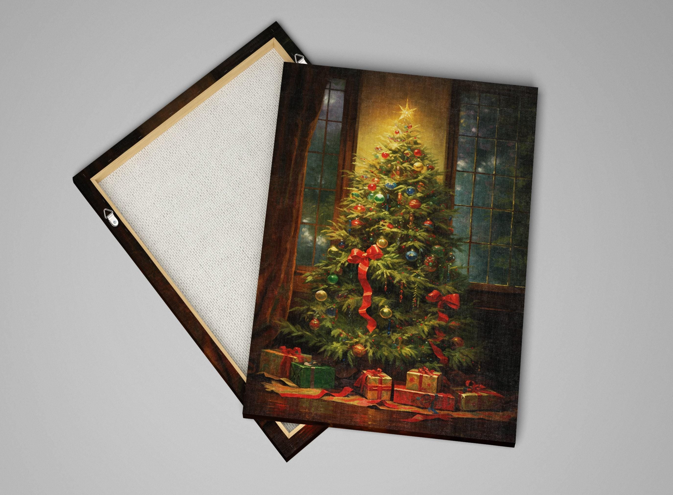 Oil Painting Christmas Tree - Large Gallery Wrapped Canvas | Ready to Hang Holiday Wall Art