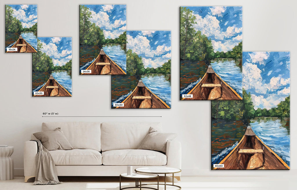 Canoe Lake Art - Large Canvas Art | Gallery Wrapped, Extra Large Rustic Lake Painting
