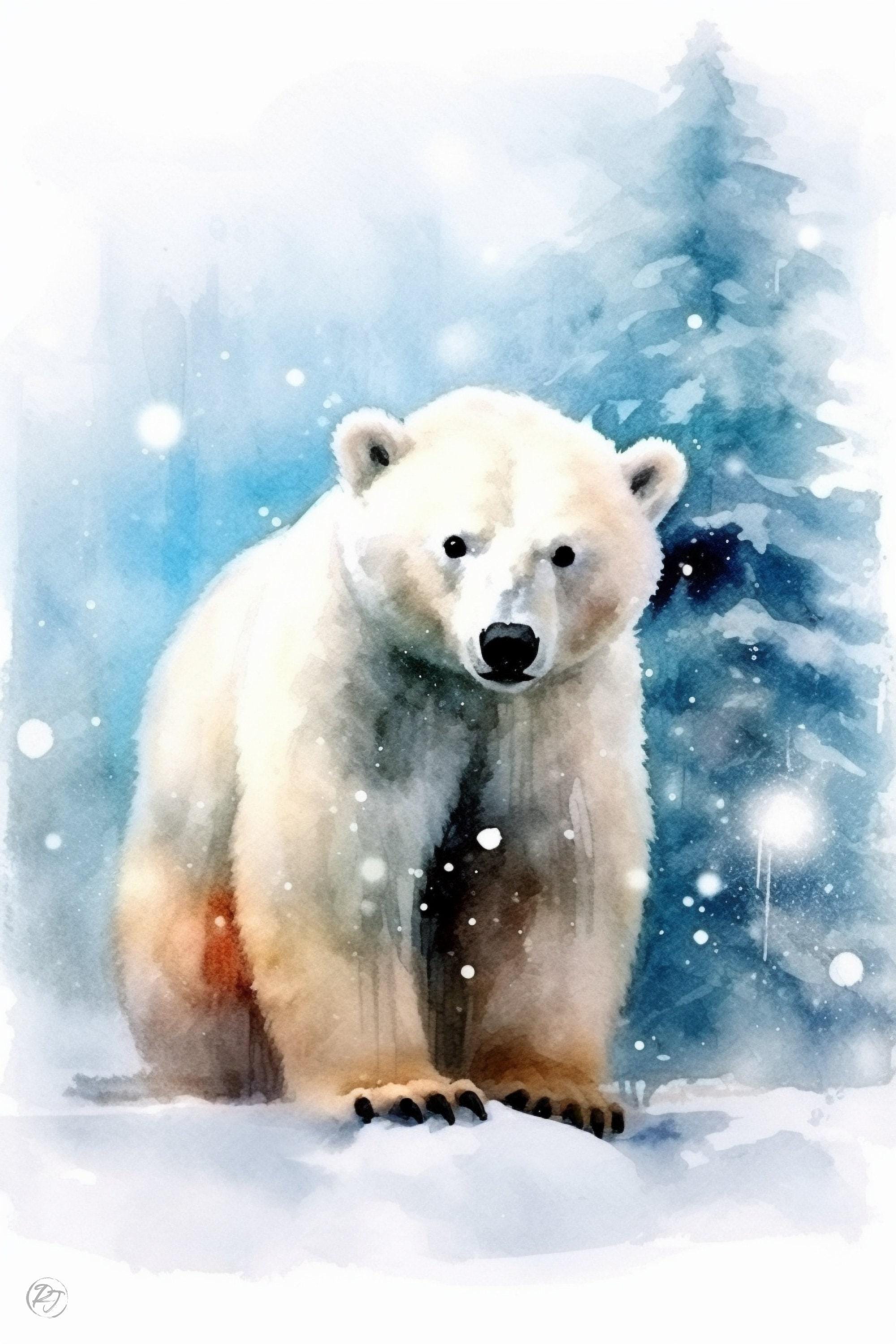 Gentle Guardian - Polar Bear Watercolor Wall Decor, Giclee Print on Canvas, Artist Paper, Watercolor Paper, Available in Extra Large Sizes