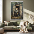 a painting of a bear reading a newspaper
