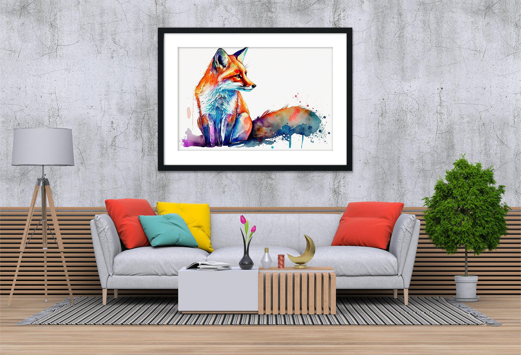 Fox Elegance: Watercolor Fox Wall Art Print, Giclee Print on Canvas, Artist Paper, Watercolor Paper, Available in Extra Large Sizes