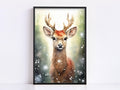 Baby Reindeer Watercolor - Festive Christmas Art, Giclee Print on Canvas, Artist Paper, Watercolor Paper, Available in Extra Large Sizes