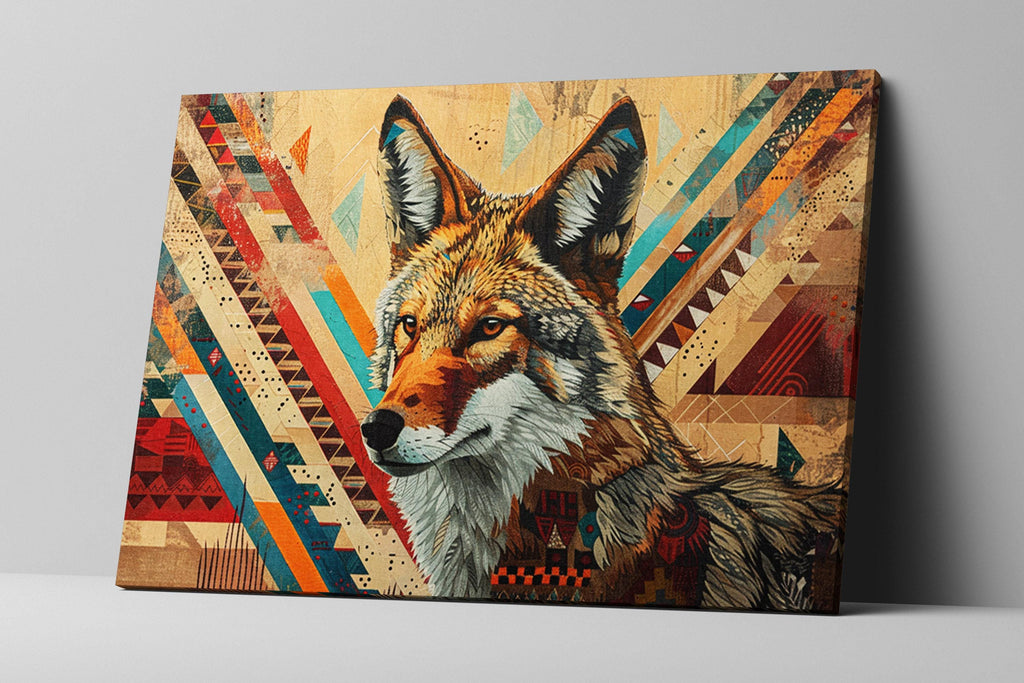 Tribal Coyote Wall Art – Native American Art on Extra Large Gallery Wrapped Canvas