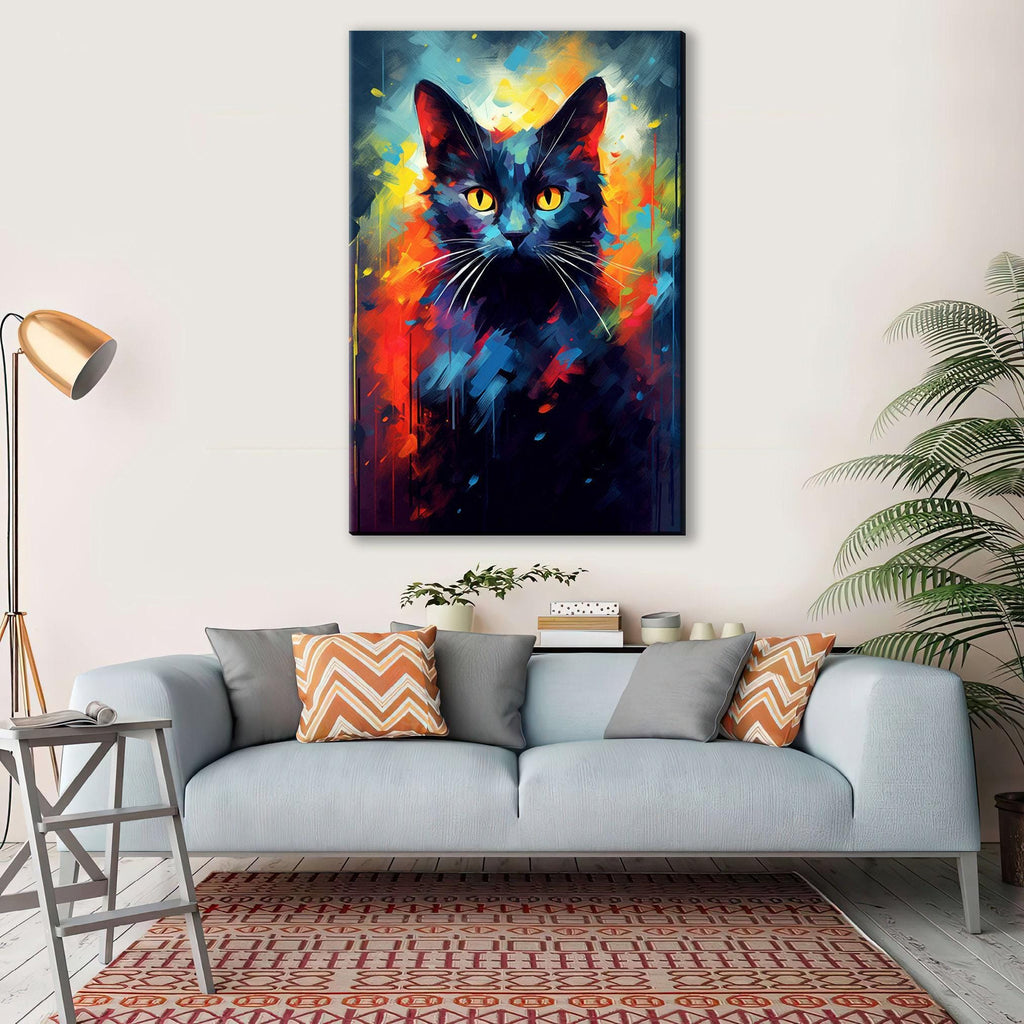Halloween Black Cat Art - Large Gallery Wrapped Canvas Wall Art | Spooky Home Decor