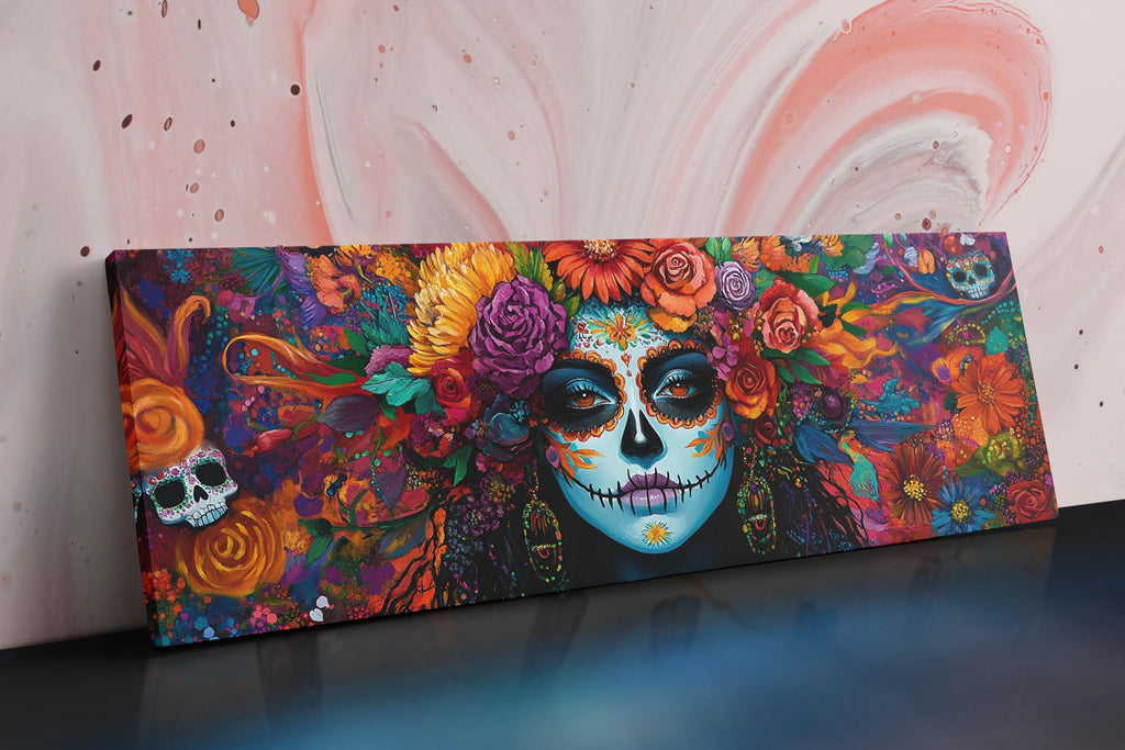 Day of the Dead Canvas Art – Vibrant Latina Beauty Panoramic Canvas Print | Extra Large Wall Decor