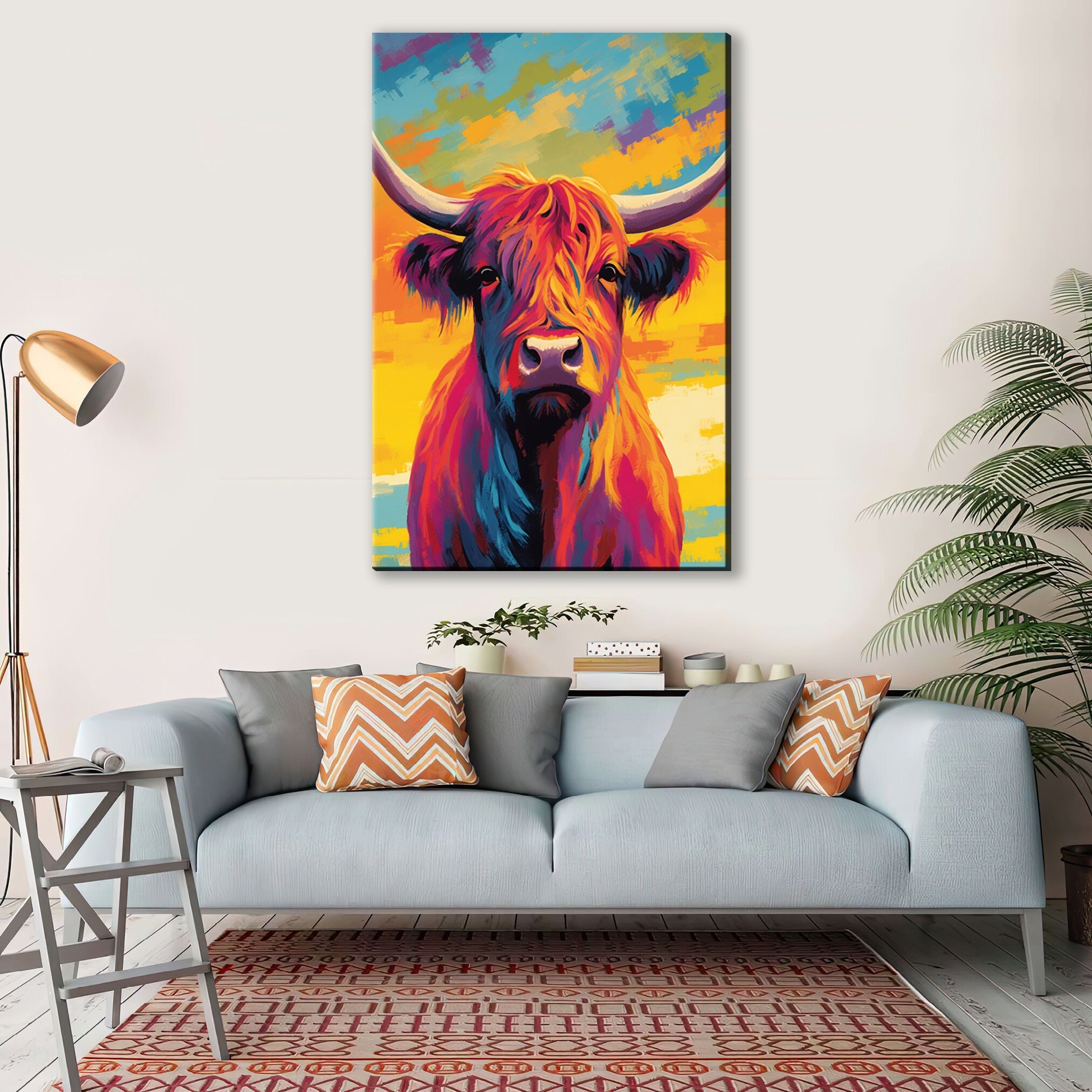 Highland Cow Canvas - Large Rustic Wall Artwork With Scratch Resistant Coating