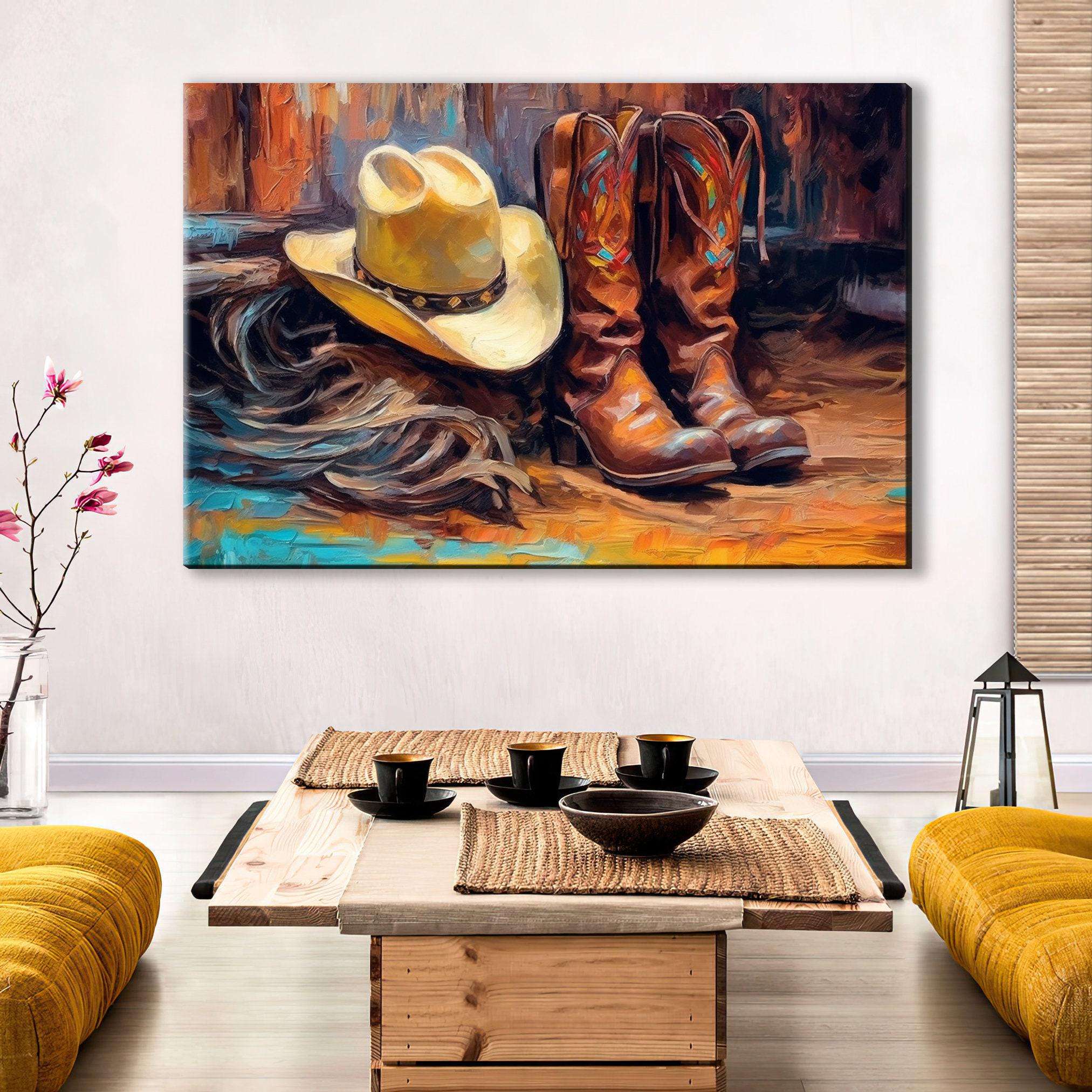 Texas Cowboy Wall Art – Large Cowboy Boots Canvas Print | Rustic Western Artwork