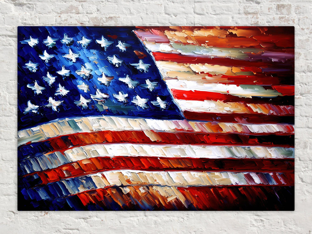 American Flag Canvas | Patriotic Wall Art - Red White Blue Artwork, Fade Resistant Print