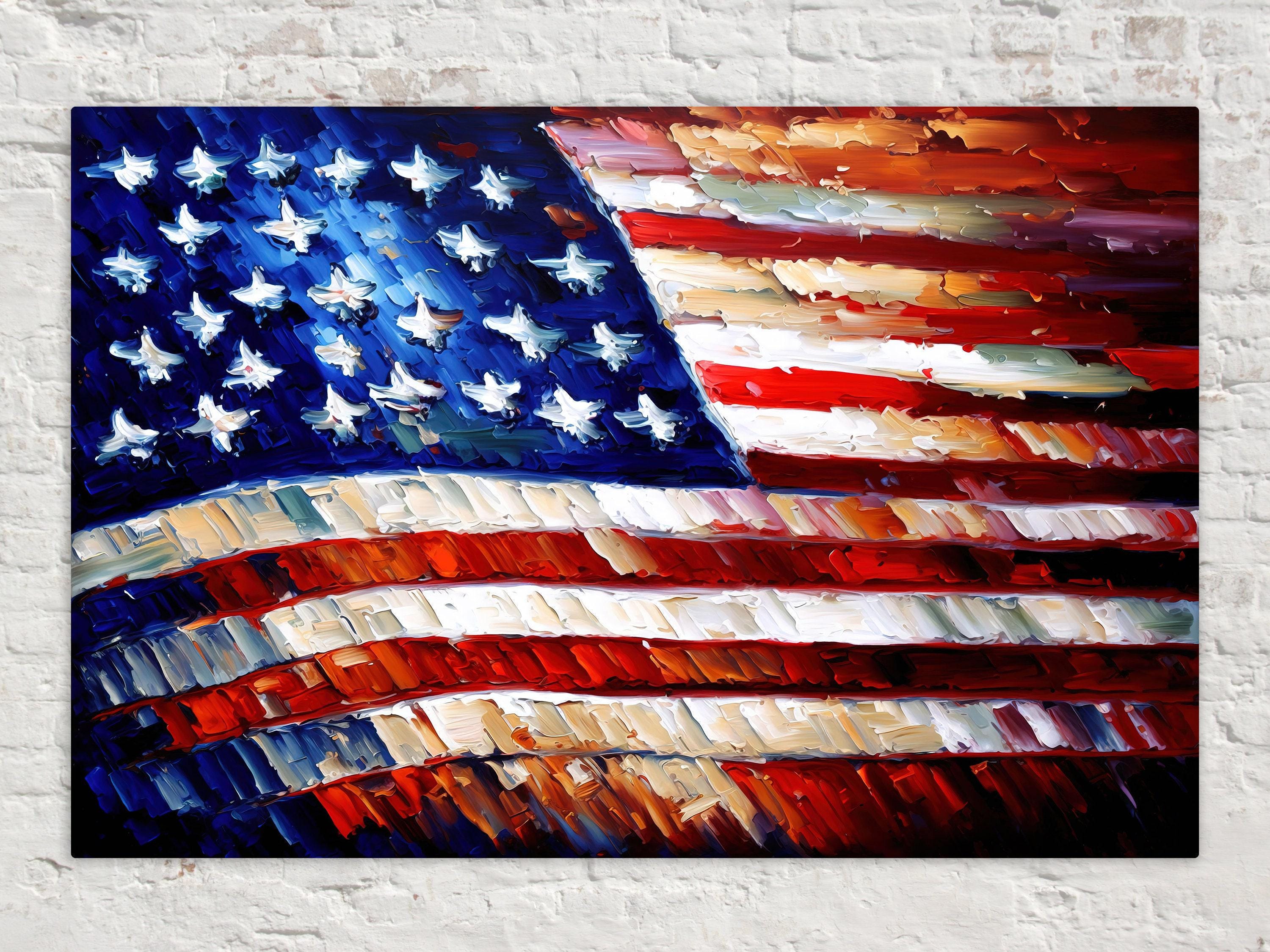American Flag Canvas | Patriotic Wall Art - Red White Blue Artwork, Fade Resistant Print