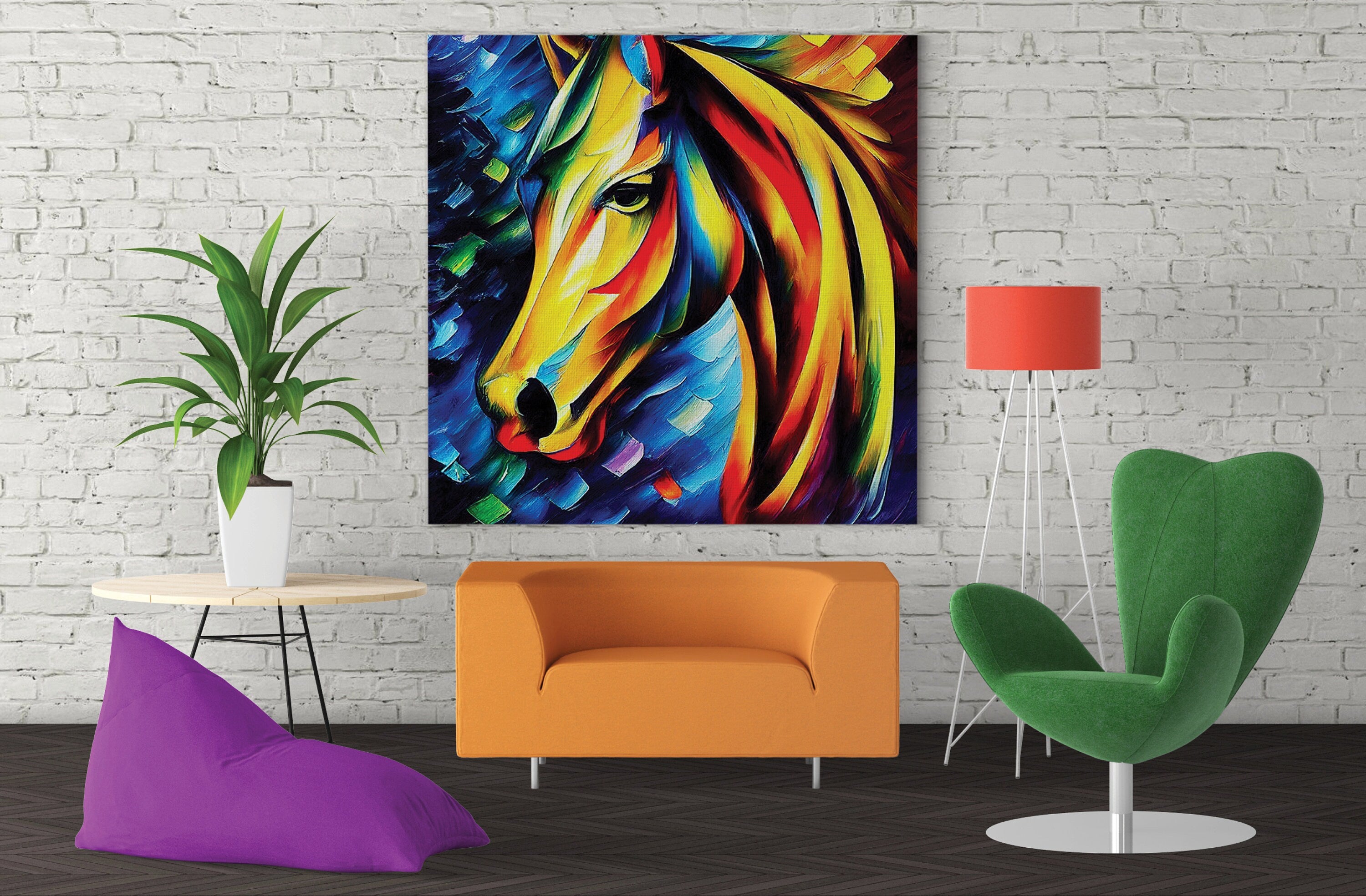 Colorful Horse Canvas | Vibrant Wall Art - Oil Painting Reproduction, Gallery Ready