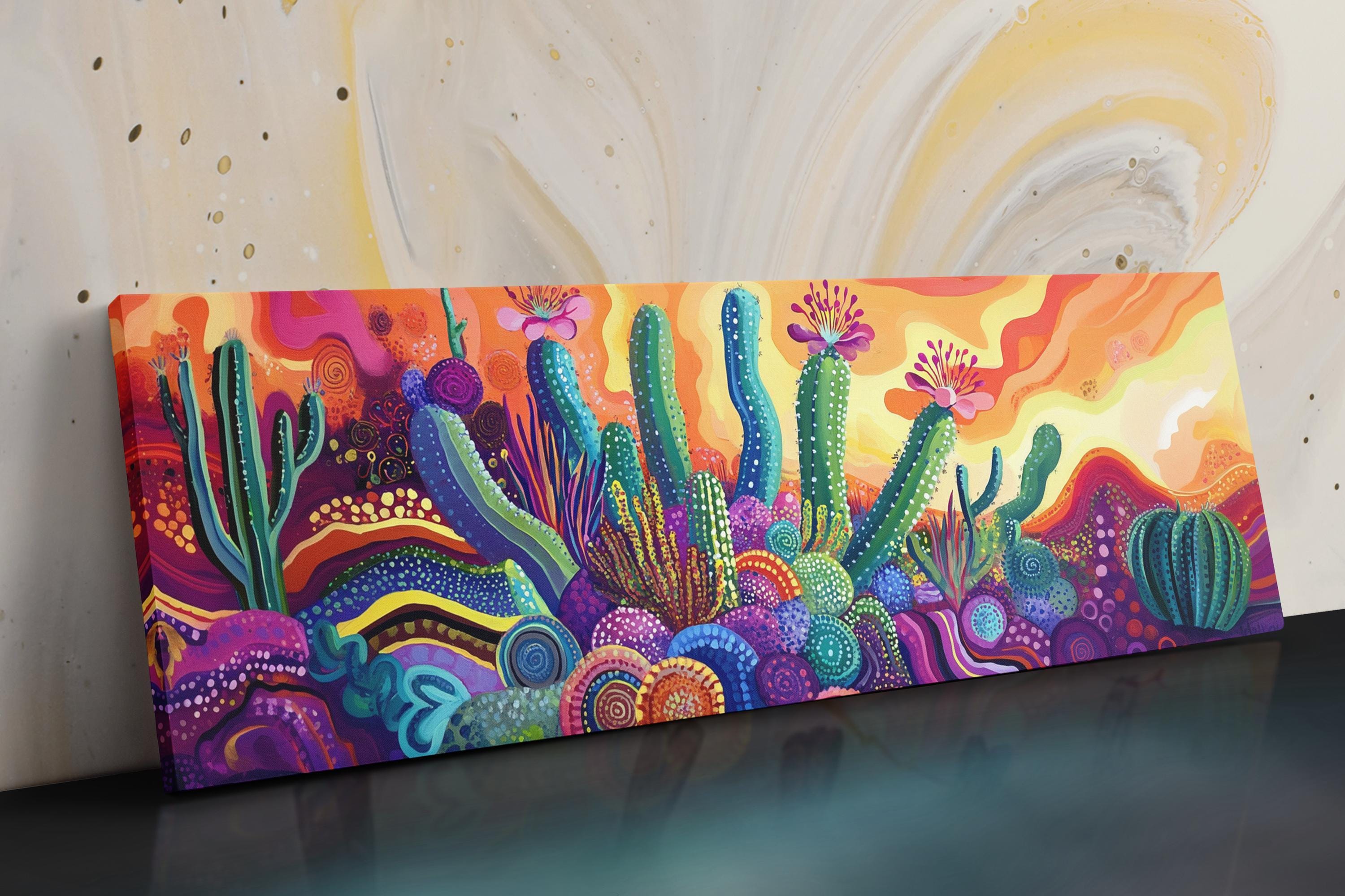 Saguaro Cactus Canvas Panoramic Wall Art – Large Framed Gallery Wrapped Print