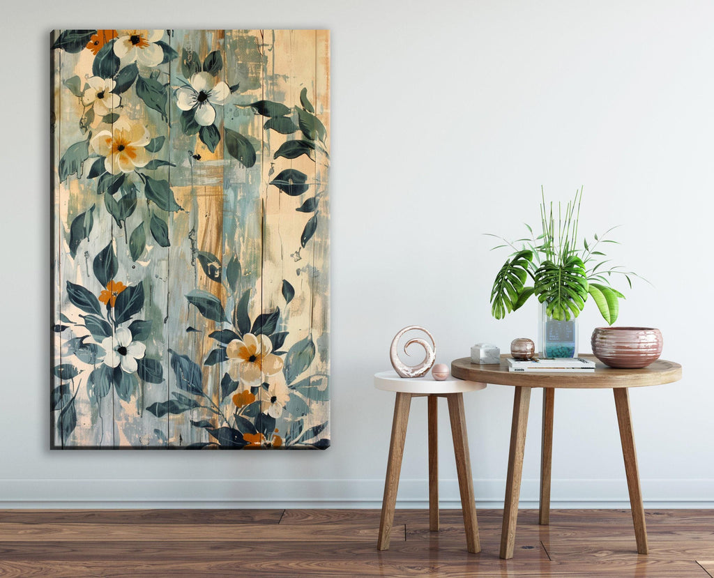 Farmhouse Wall Art - Modern Farmhouse Decor Floral Canvas Print | Extra Large Gallery Wrapped Canvas