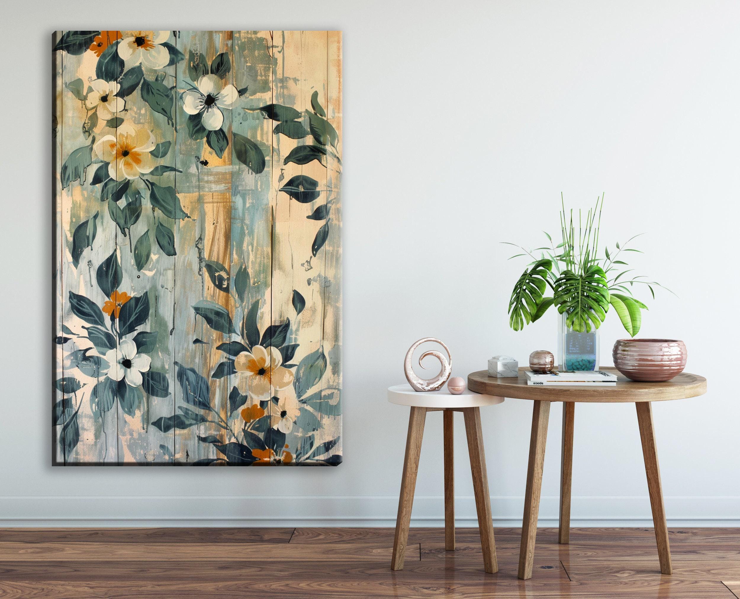 Farmhouse Wall Art - Modern Farmhouse Decor Floral Canvas Print | Extra Large Gallery Wrapped Canvas