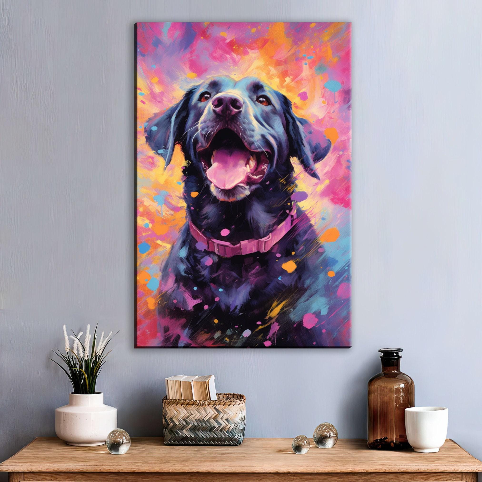 Black Lab Canvas | Large Dog Canvas Wall Art With Wood Frame & Colorful Painting