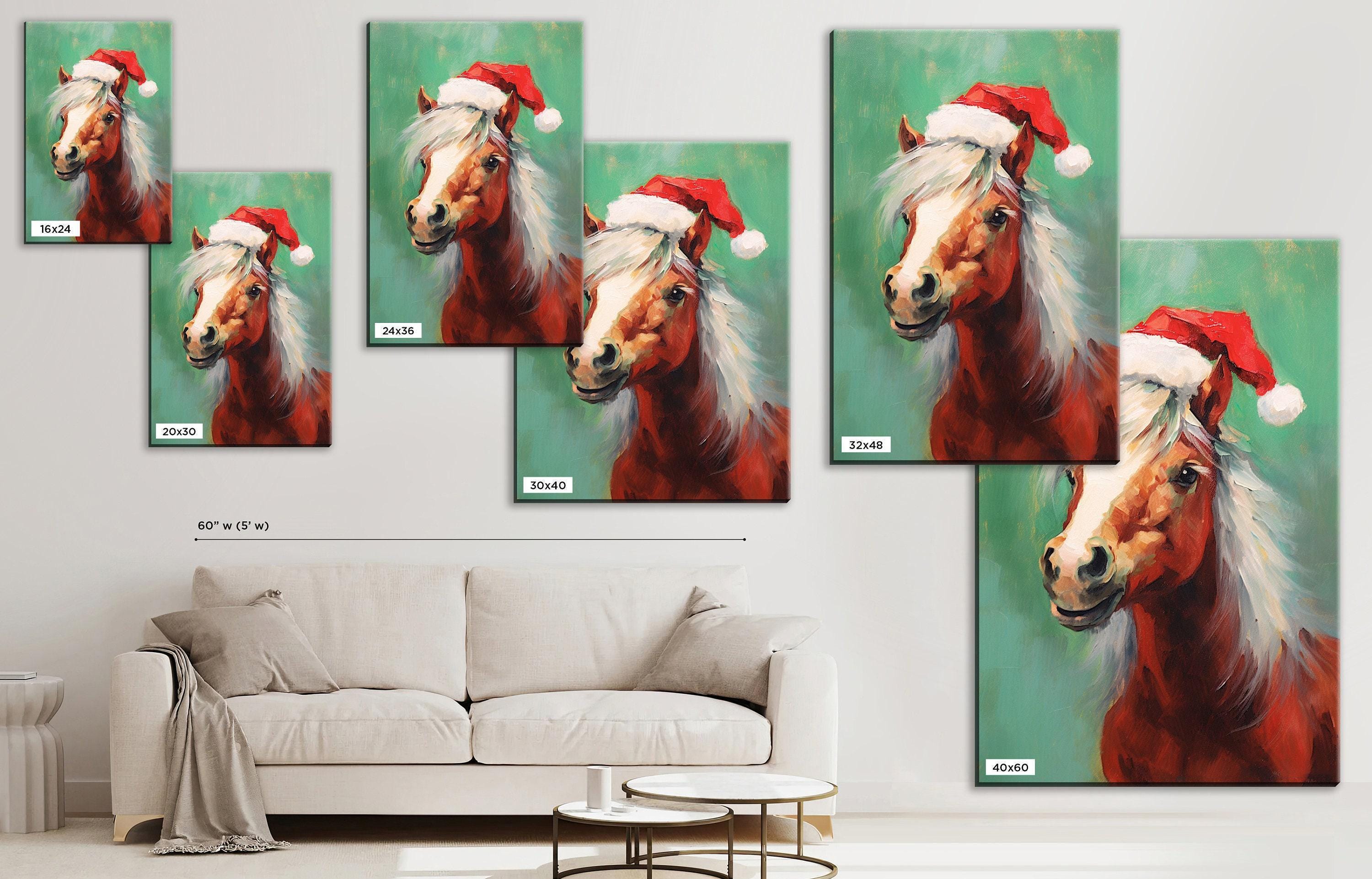 Christmas Pony Art | Horse Lovers Gift Featuring Festive Pony Print on Scratch-Resistant Canvas