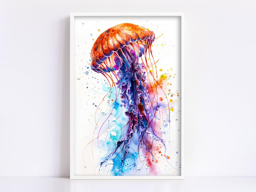 Beautiful Jellyfish Watercolor, Oceanic Wall Art, Giclee Print on Canvas, Artist Paper, Watercolor Paper, Available in Extra Large Sizes