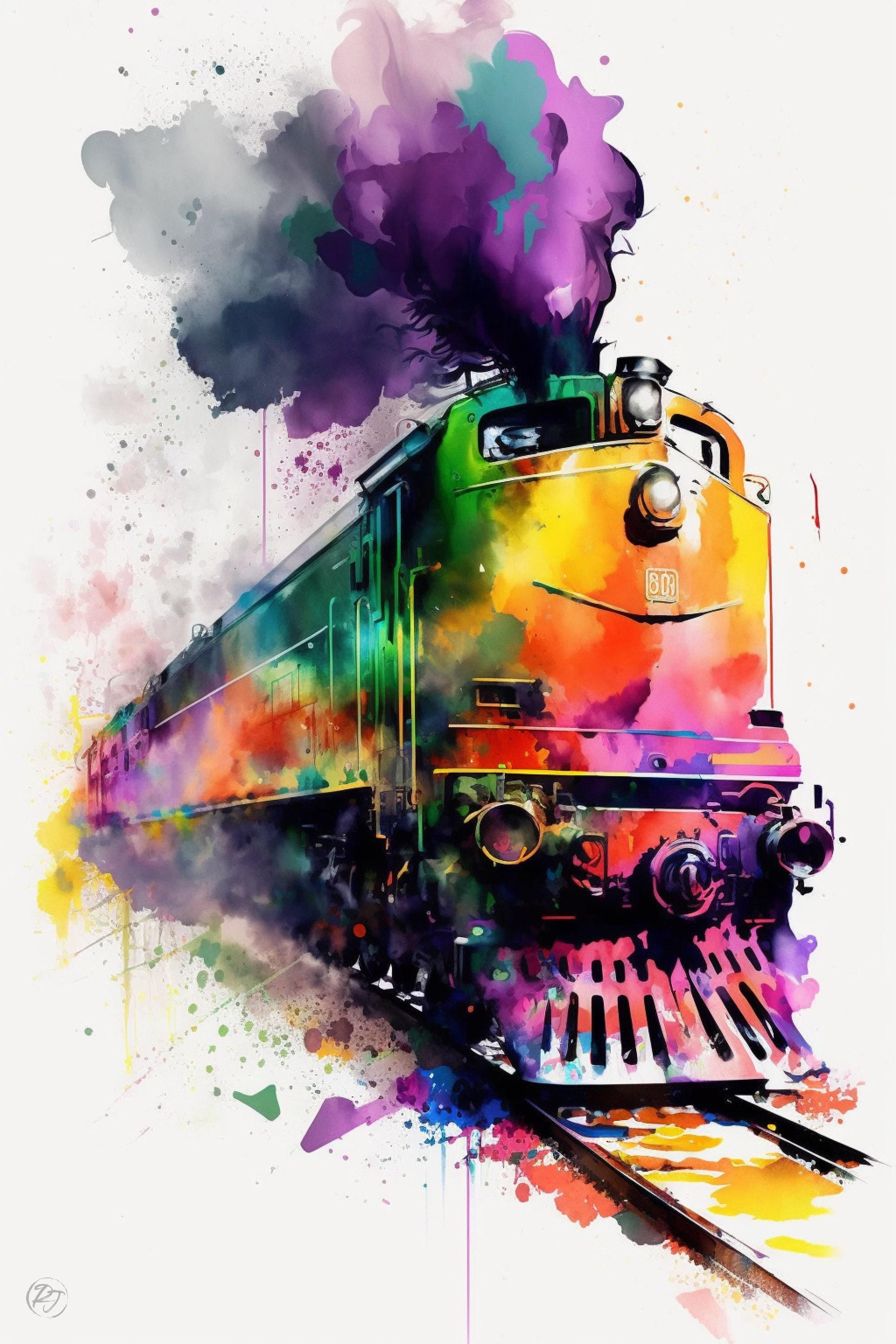Vintage Train Charm: Watercolor Railroad Art Print, Giclee Print on Canvas, Artist Paper, Watercolor Paper, Available in Extra Large Sizes