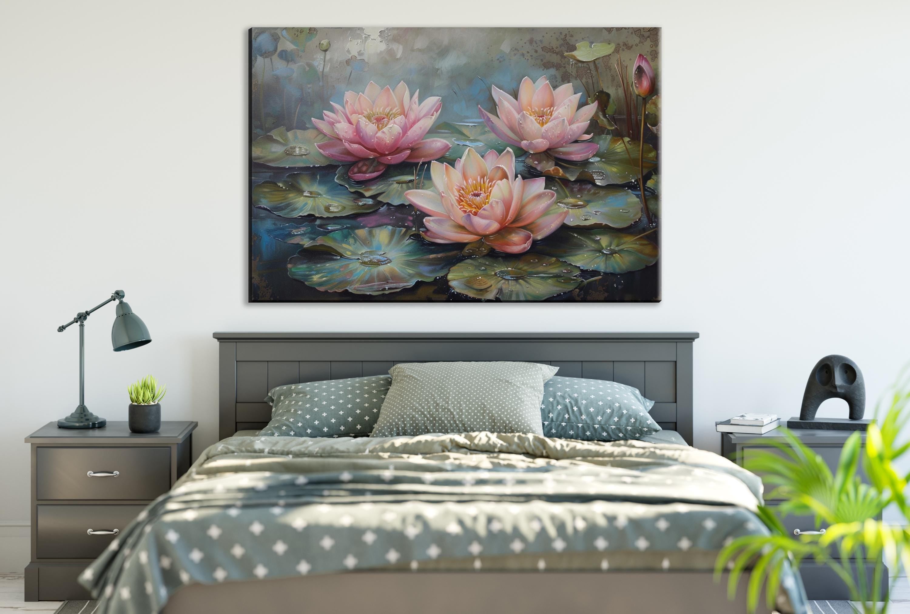 Water Lilies Canvas Art – Large Gallery-Wrapped Botanical Wall Decor, Ready to Hang