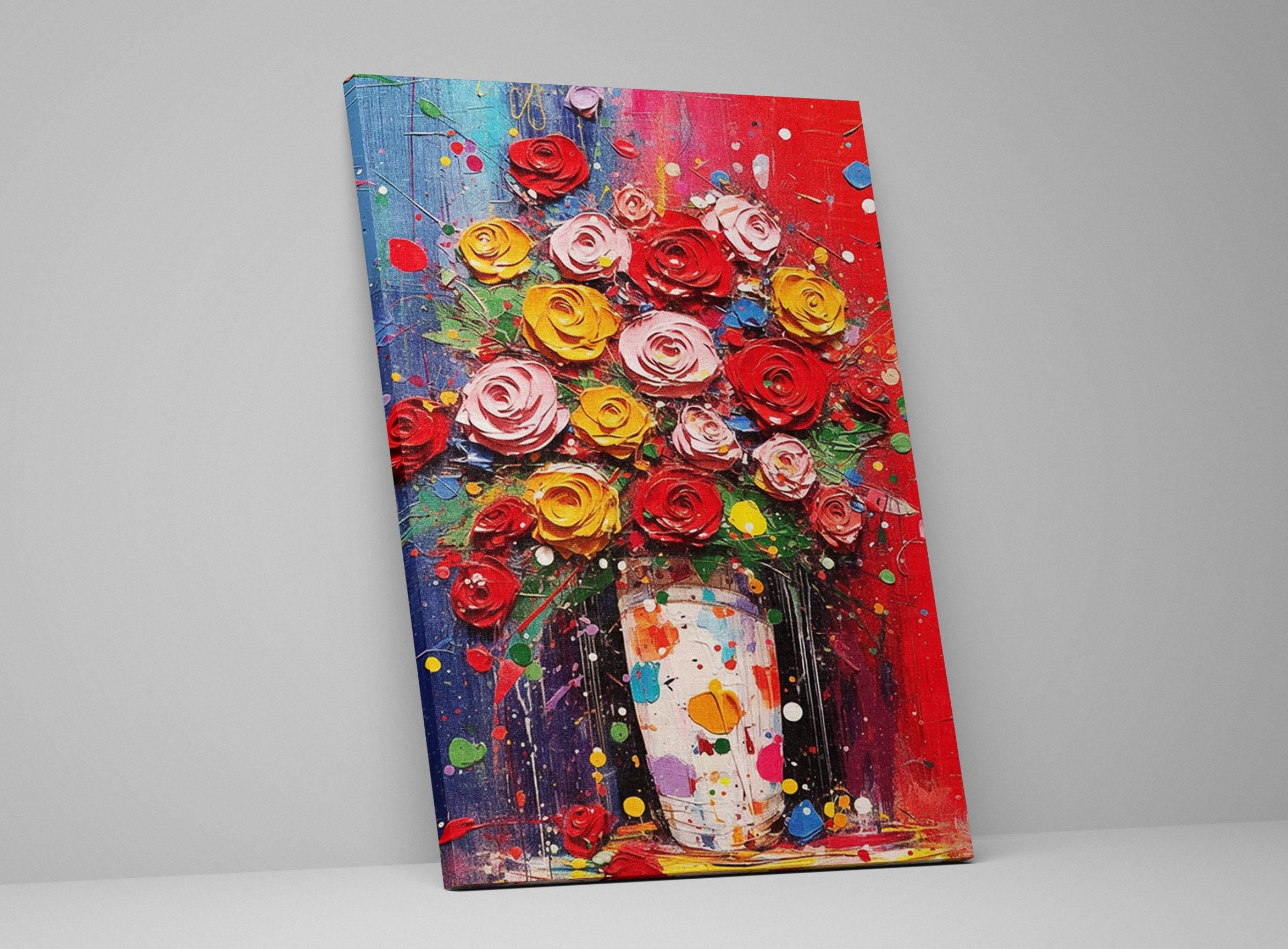Bouquet of Roses - Large Canvas Art | Modern Roses Artwork & Floral Wall Decor