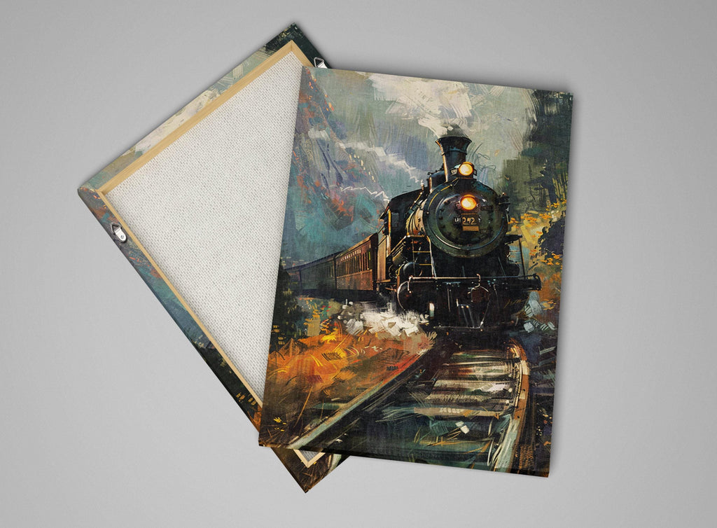Steam Locomotive Artwork – Vintage Steam Engine on Gallery Wrapped Canvas, Ready to Hang