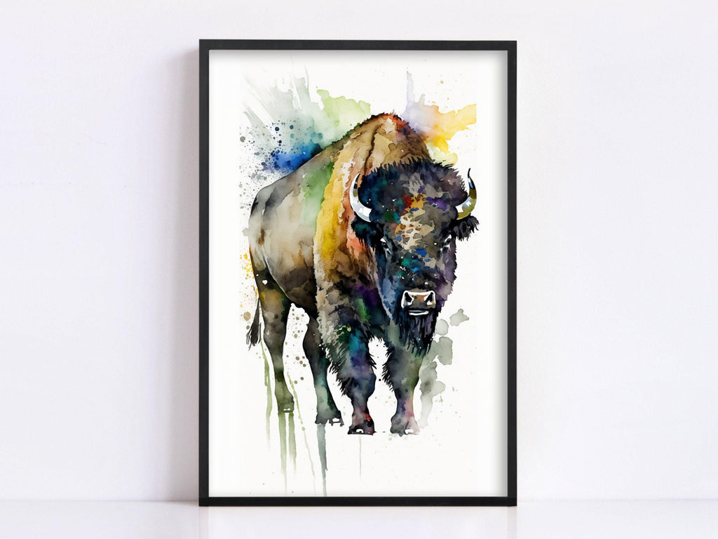 Nature's Strength: Bison Watercolor Wall Art Print, Giclee Print on Canvas, Artist Paper, Watercolor Paper, Available in Extra Large Sizes